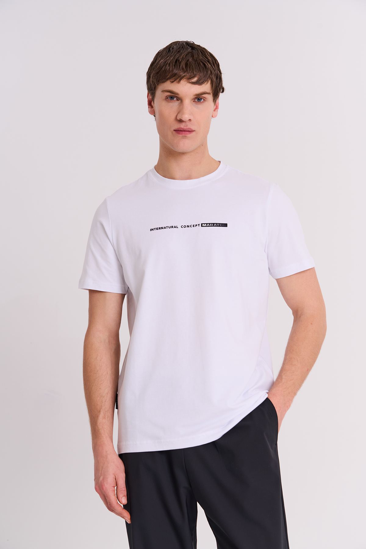 Maraton Regular Erkek Bisiklet Yaka  Beyaz- T-shirt
