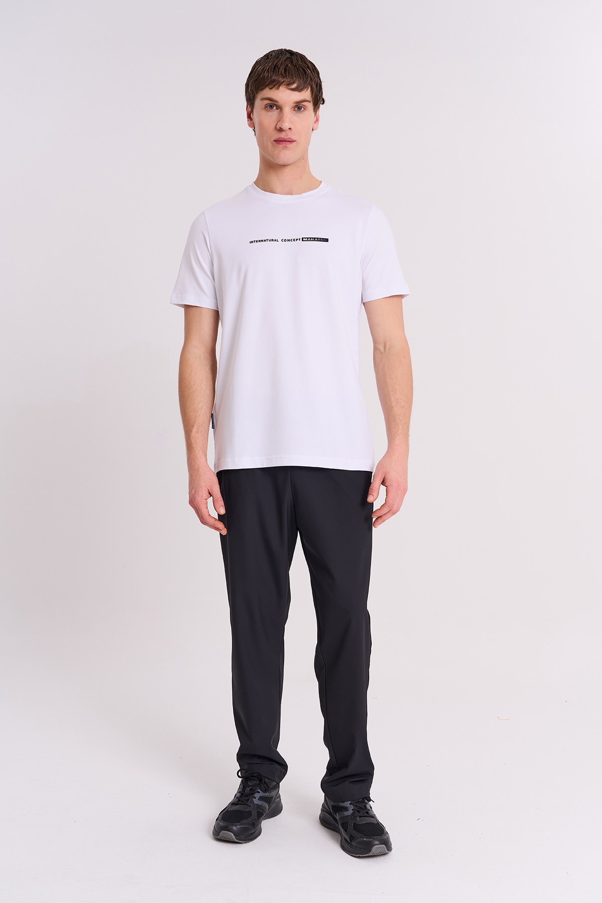 Maraton Regular Erkek Bisiklet Yaka  Beyaz- T-shirt