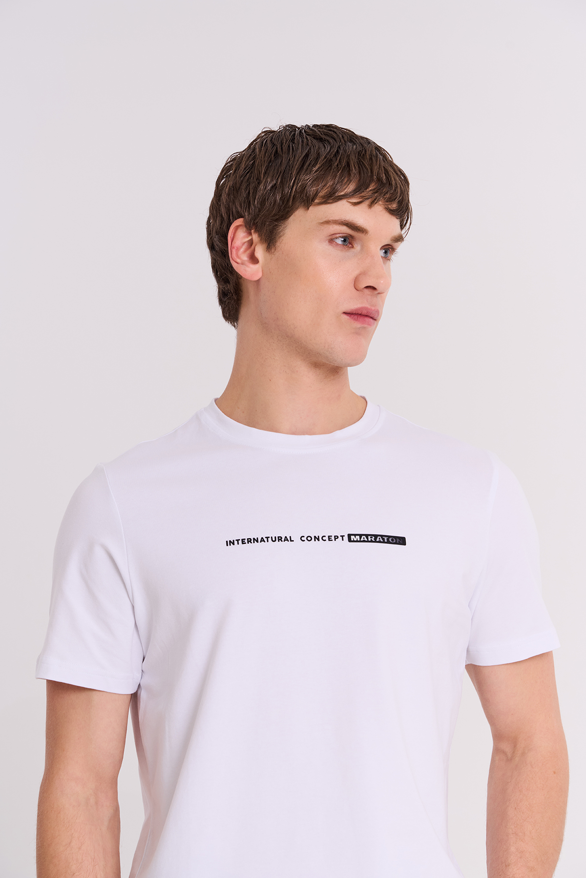 Maraton Regular Erkek Bisiklet Yaka  Beyaz- T-shirt