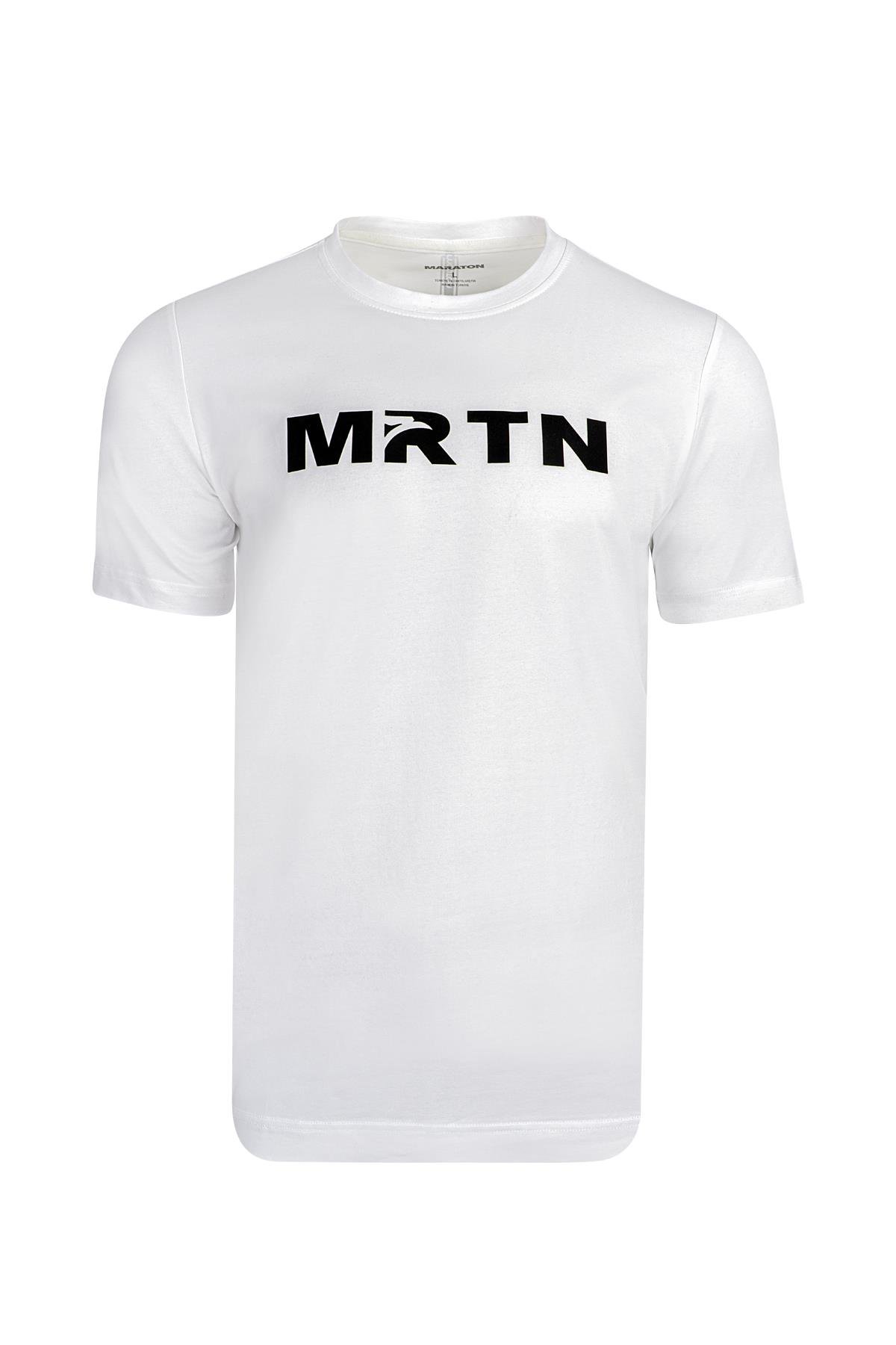 Maraton Regular Erkek Bisiklet Yaka  Beyaz T-shirt