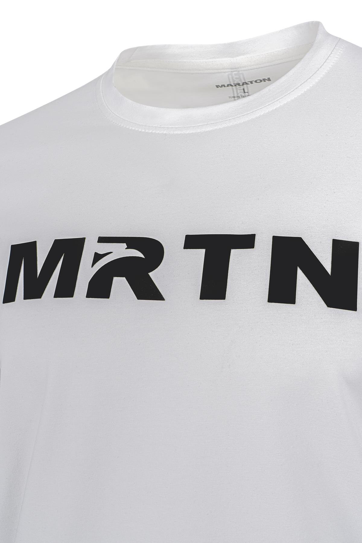 Maraton Regular Erkek Bisiklet Yaka  Beyaz T-shirt