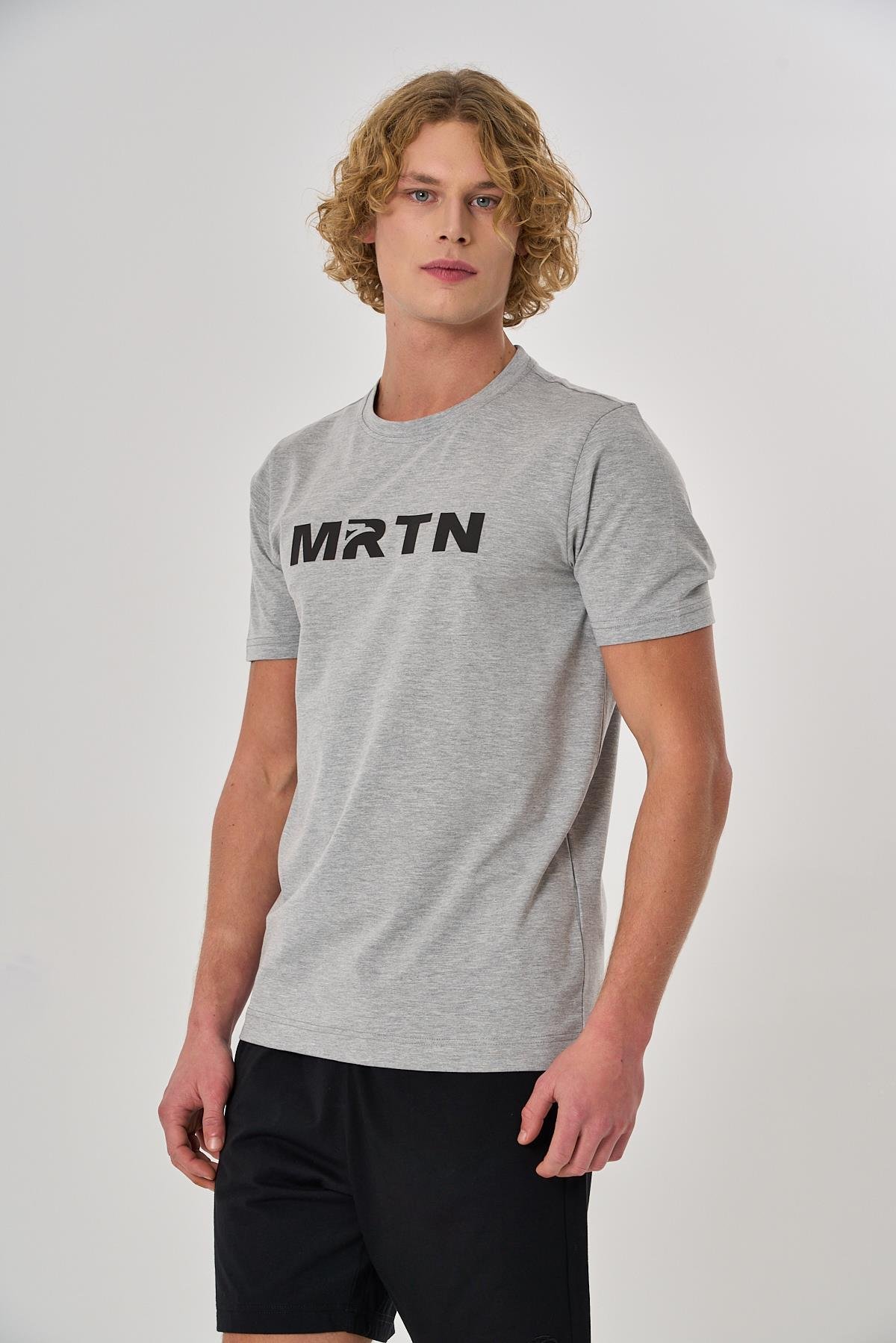 Maraton Regular Erkek Bisiklet Yaka  Gri Melanj T-shirt