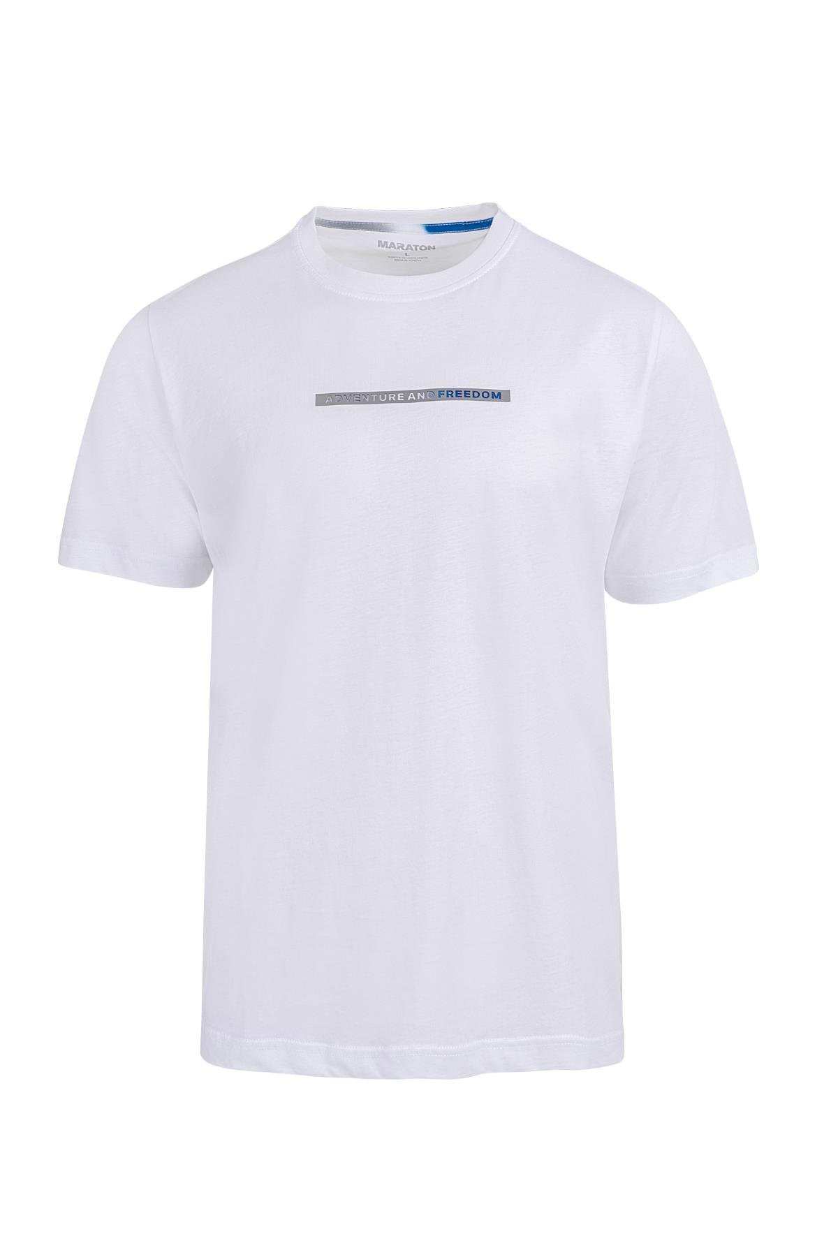 Maraton Regular Erkek Bisiklet Yaka  Kısa Kol Beyaz T-shirt 23692