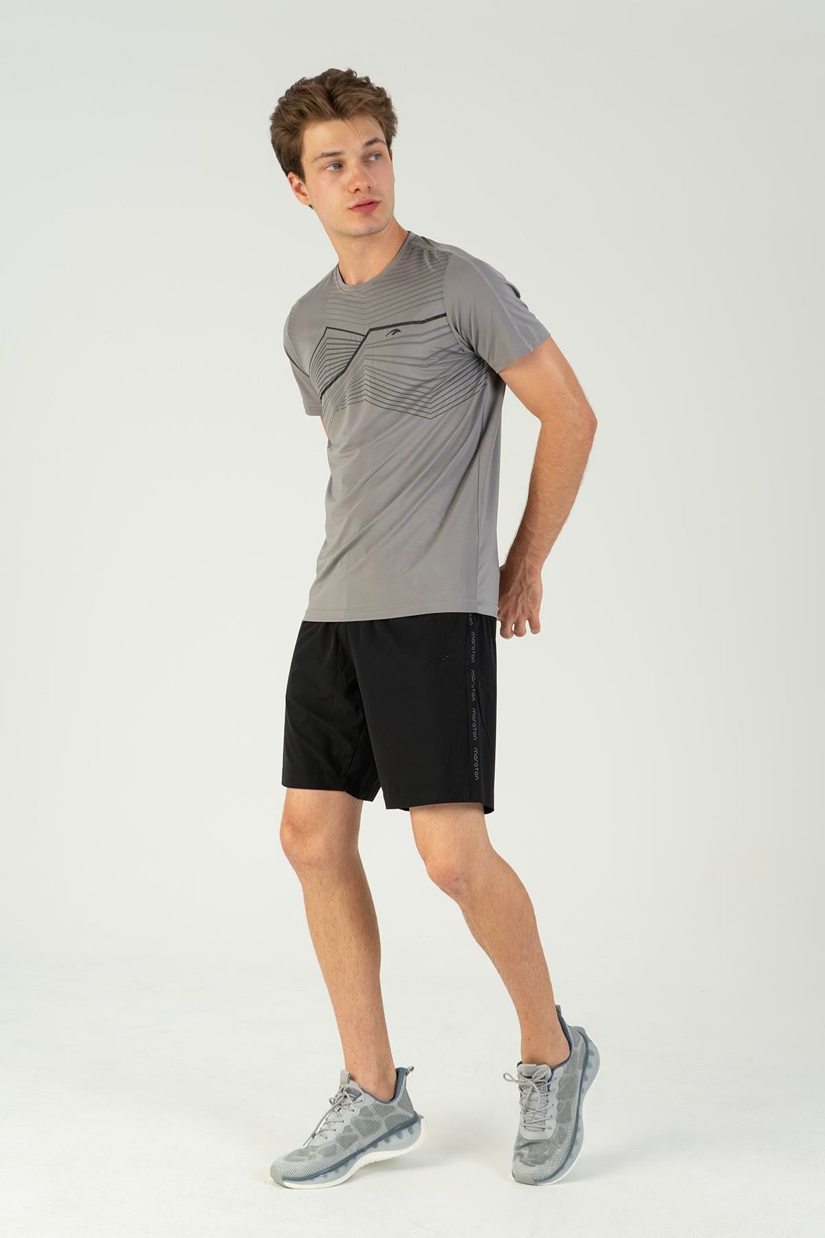 Maraton Active Regular Erkek Bisiklet Yaka  Reglan Kol Koşu Gri T-shirt 22754