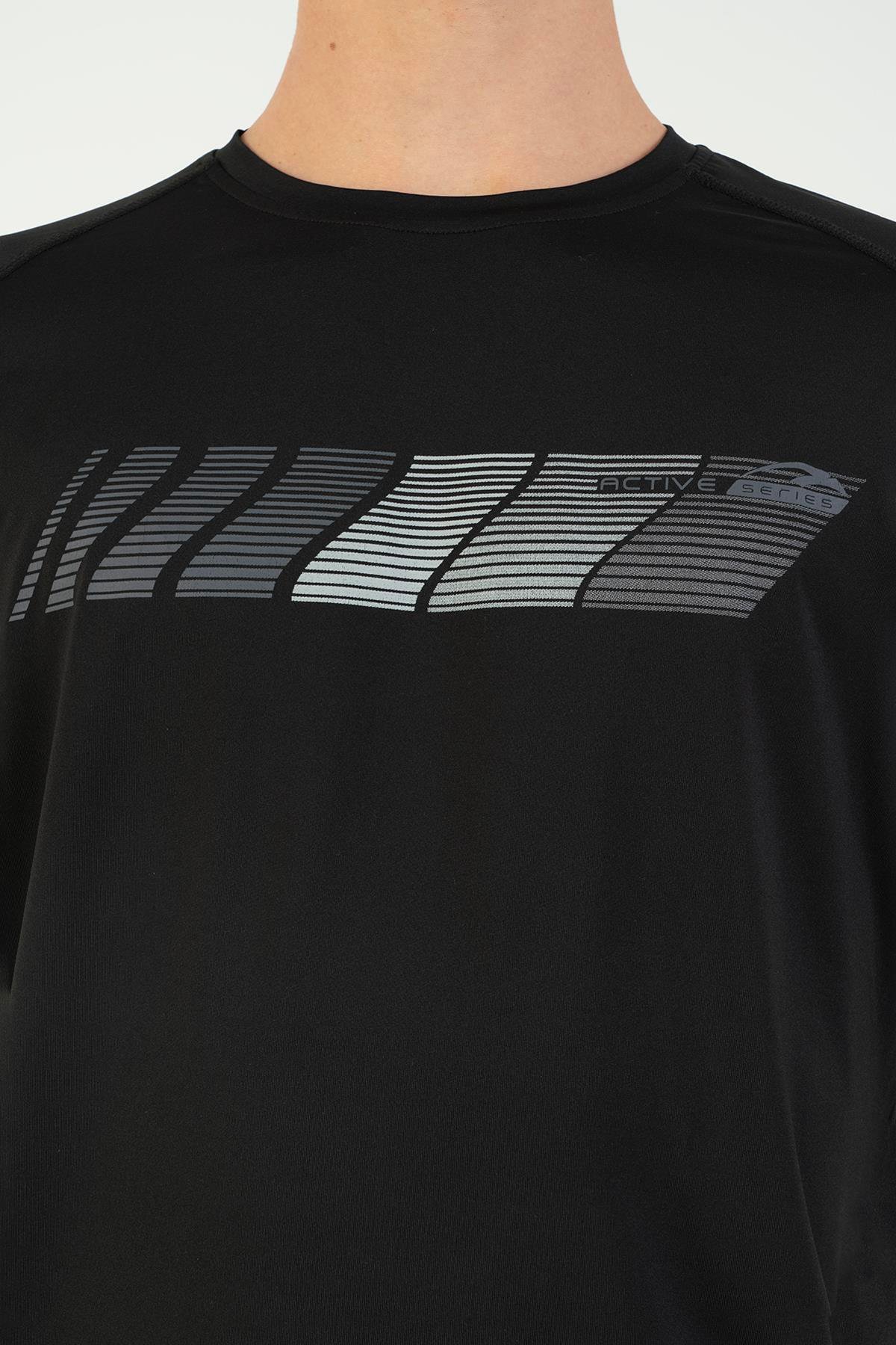 Maraton Regular Erkek Bisiklet Yaka  Reglan Kol Siyah T-shirt 22703