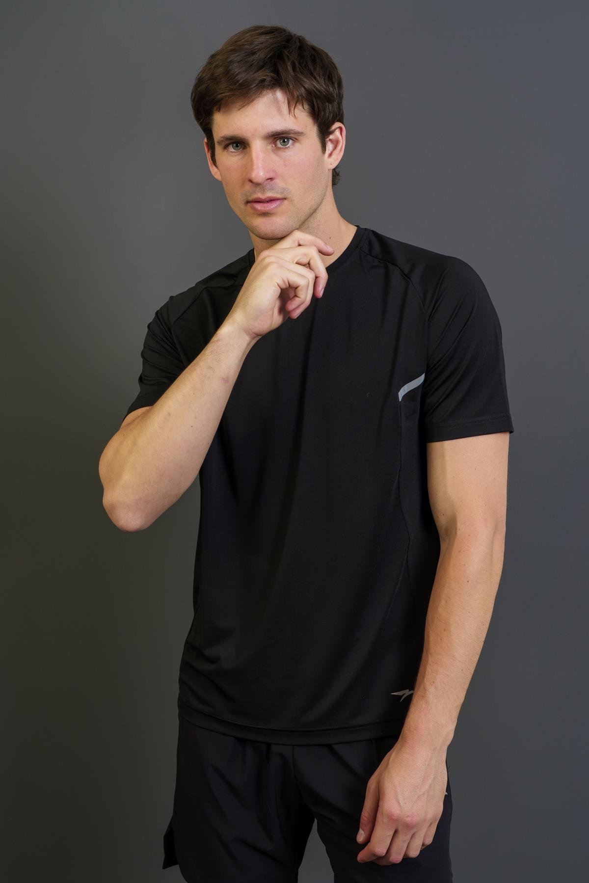 Maraton Regular Erkek Bisiklet Yaka  Reglan Kol Siyah T-shirt T-SHIRT
