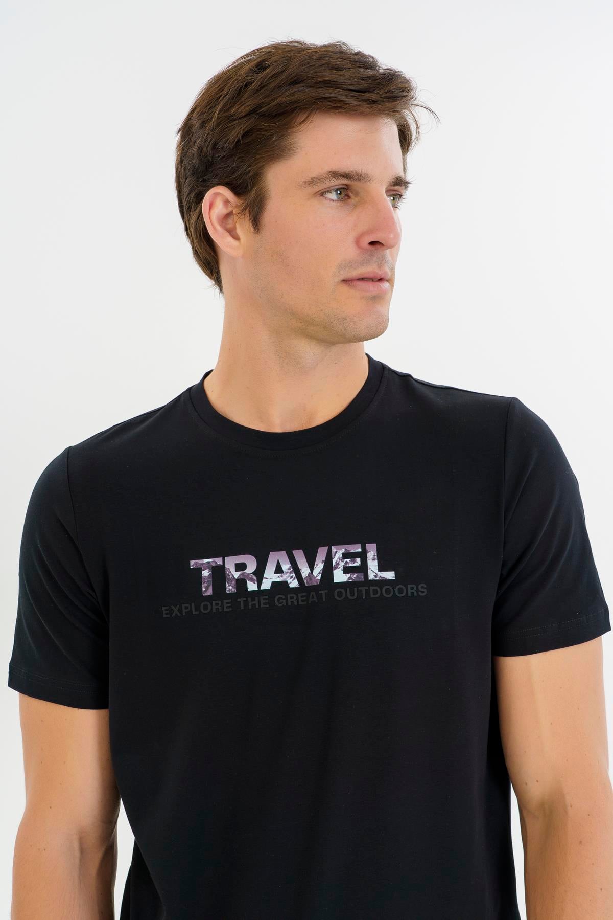 Maraton Regular Erkek Bisiklet Yaka  Siyah T-shirt