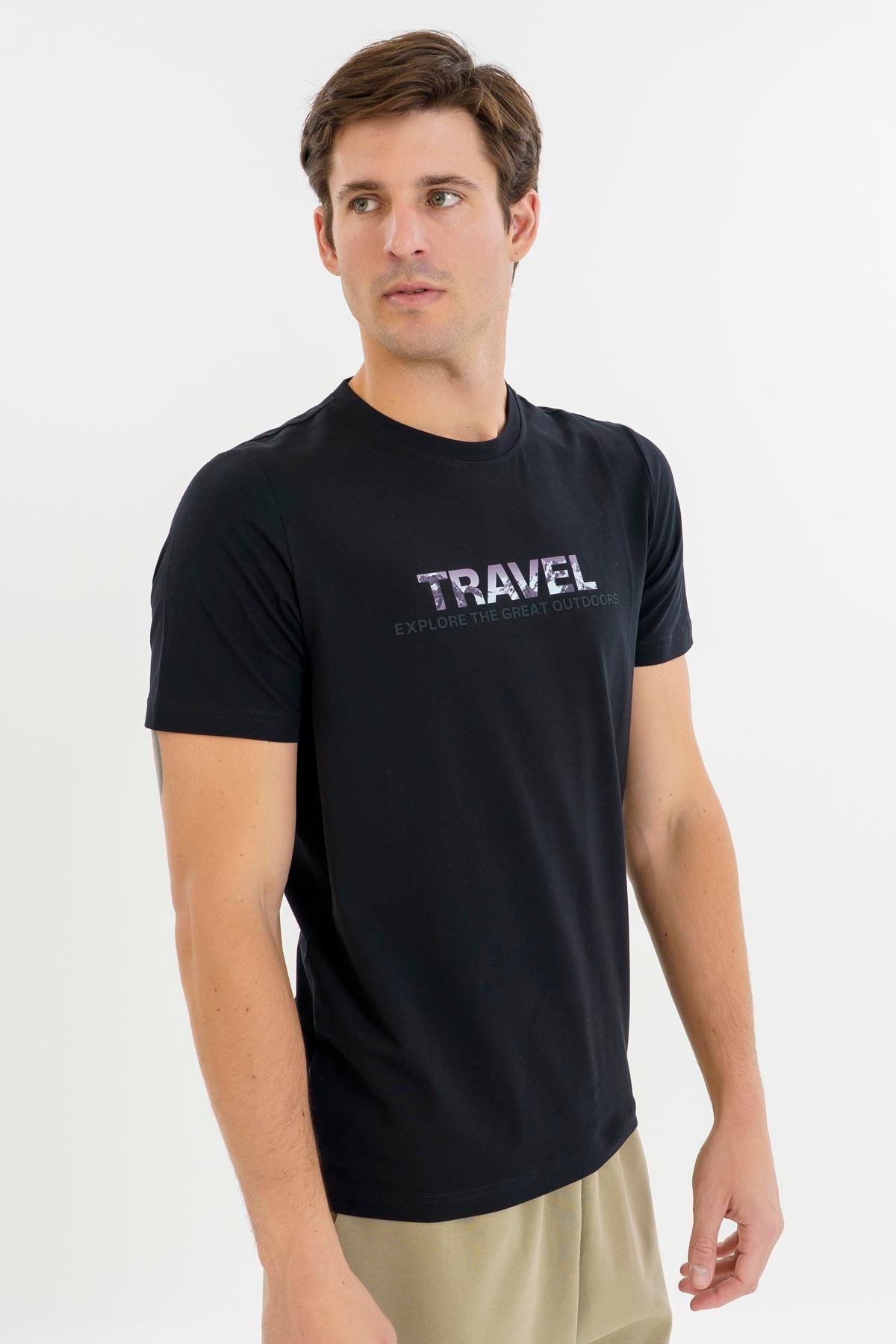 Maraton Regular Erkek Bisiklet Yaka  Siyah T-shirt