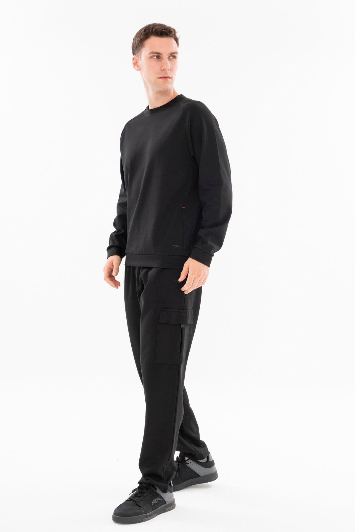 Maraton Regular Erkek Bisiklet Yaka  Siyah- Sweatshirt