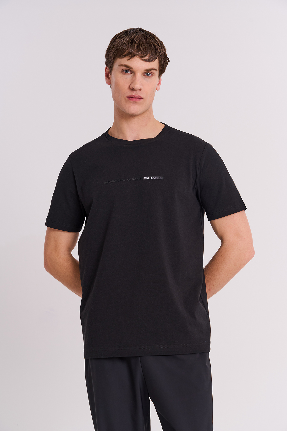 Maraton Regular Erkek Bisiklet Yaka  Siyah- T-shirt