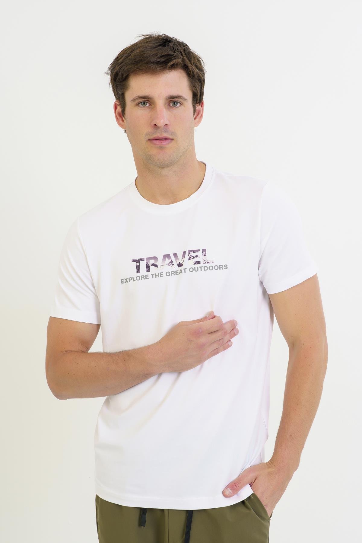 Maraton Regular Erkek Bisiklet Yaka  Takma Kol Beyaz T-shirt 23691