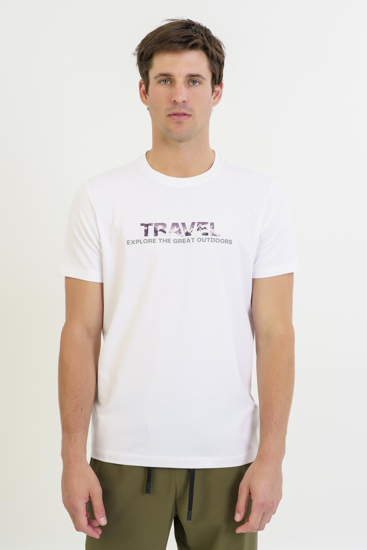 Maraton Regular Erkek Bisiklet Yaka  Takma Kol Beyaz T-shirt 23691