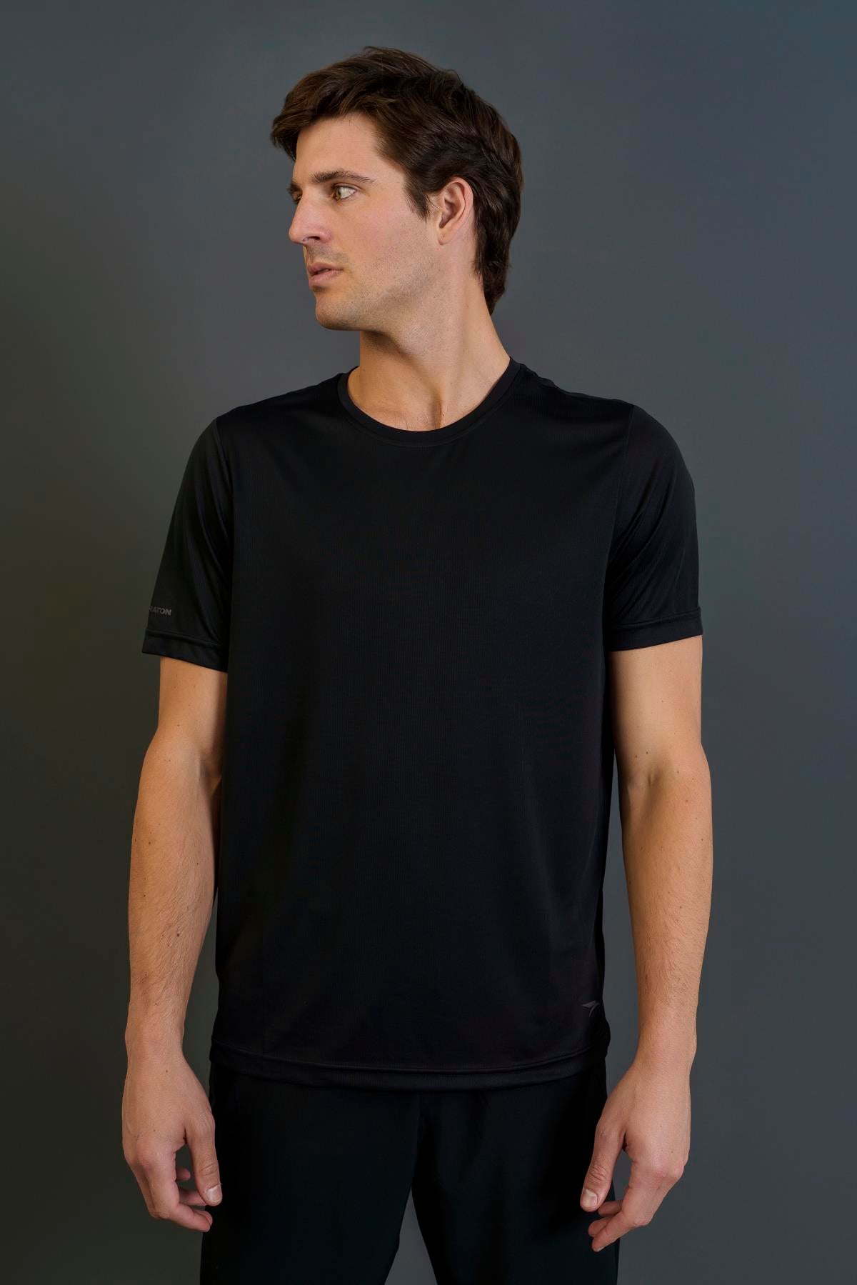 Maraton Regular Erkek Bisiklet Yaka  Takma Kol Siyah T-shirt 23391