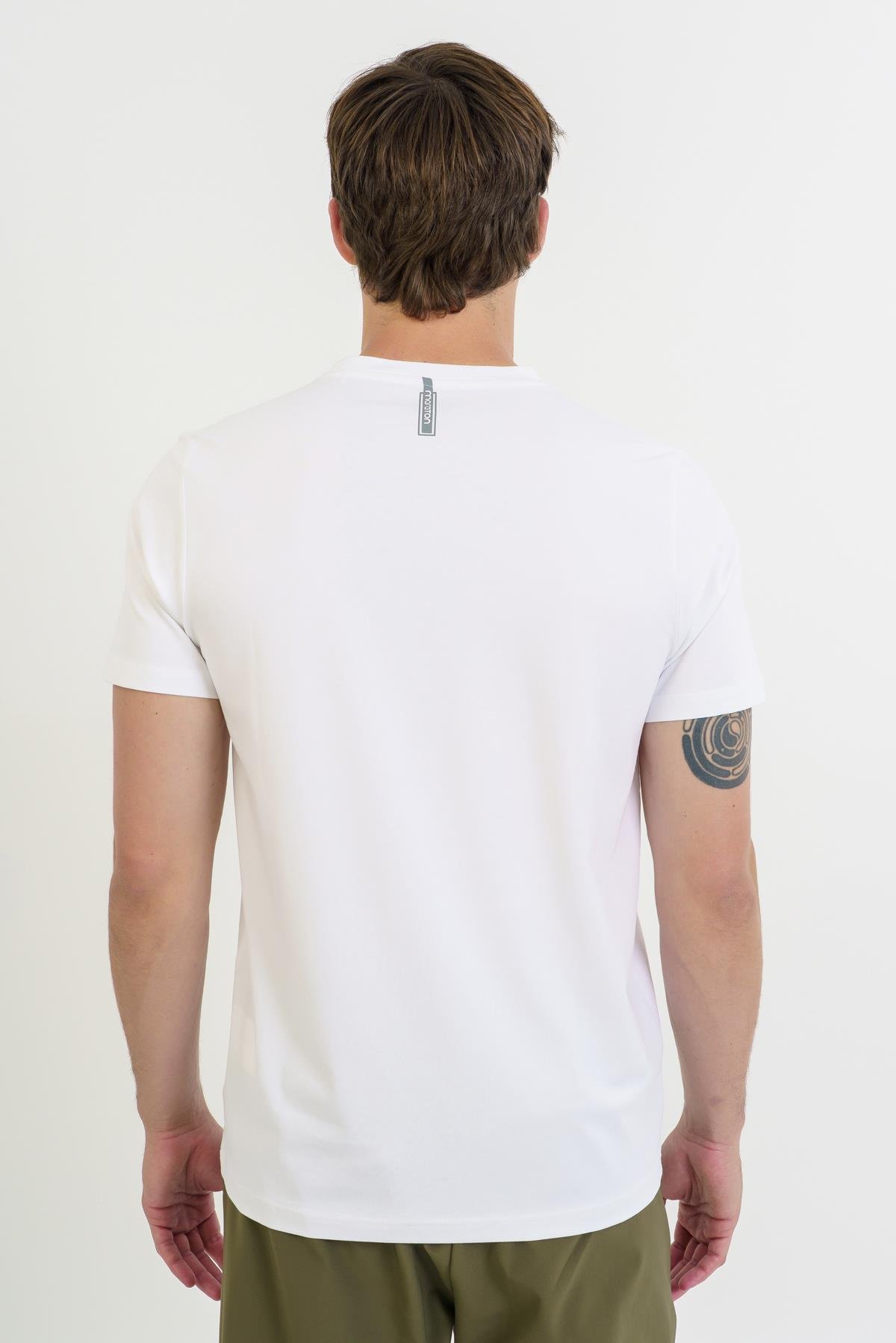 Maraton Regular Erkek Bisiklet Yaka  Takma Kol Beyaz T-shirt 23691