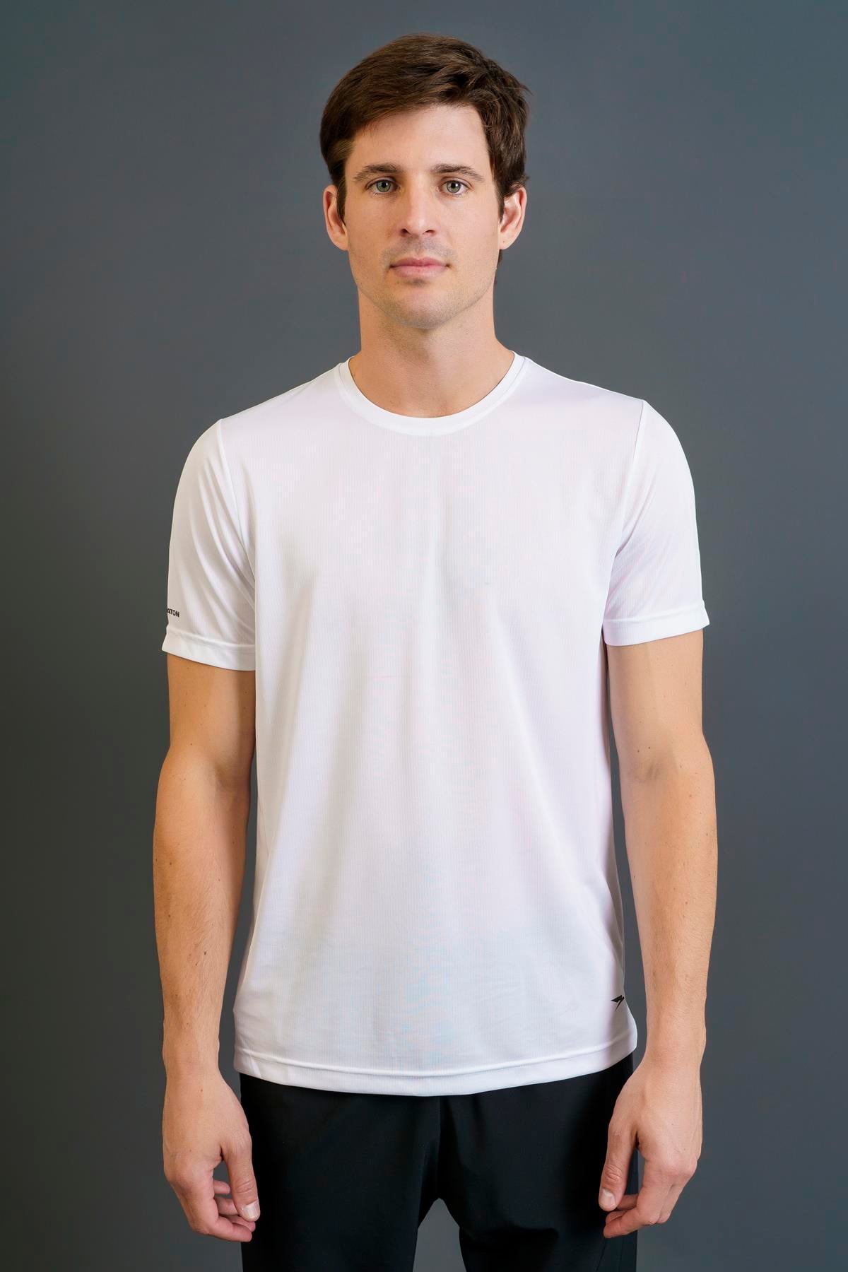 Maraton Regular Erkek Bisiklet Yaka  Takma Kol Beyaz T-shirt 23391