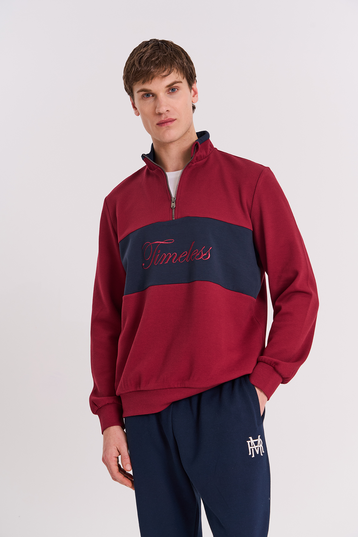Maraton Regular Erkek Dik Yaka  Bordo- Sweatshirt