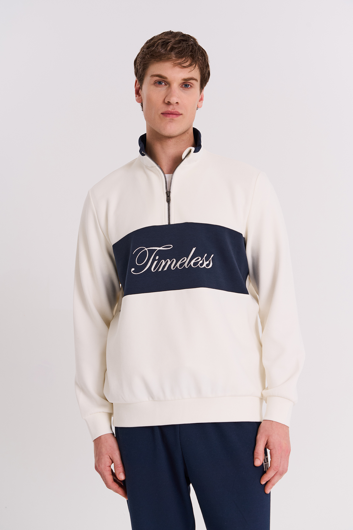 Maraton Regular Erkek Dik Yaka  Ekru- Sweatshirt