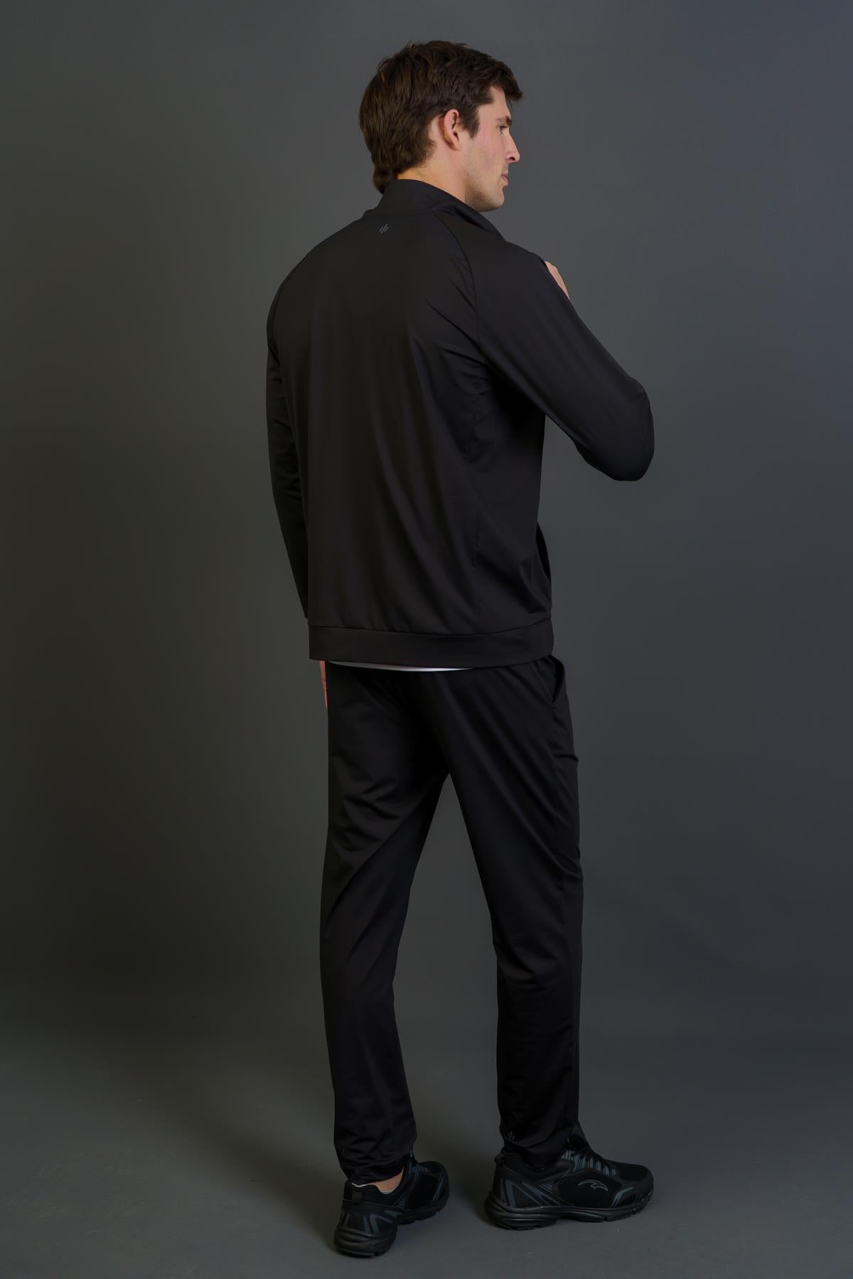 Maraton Regular Erkek Dik Yaka  Reglan Kol Siyah Eşofman Üstü 23801
