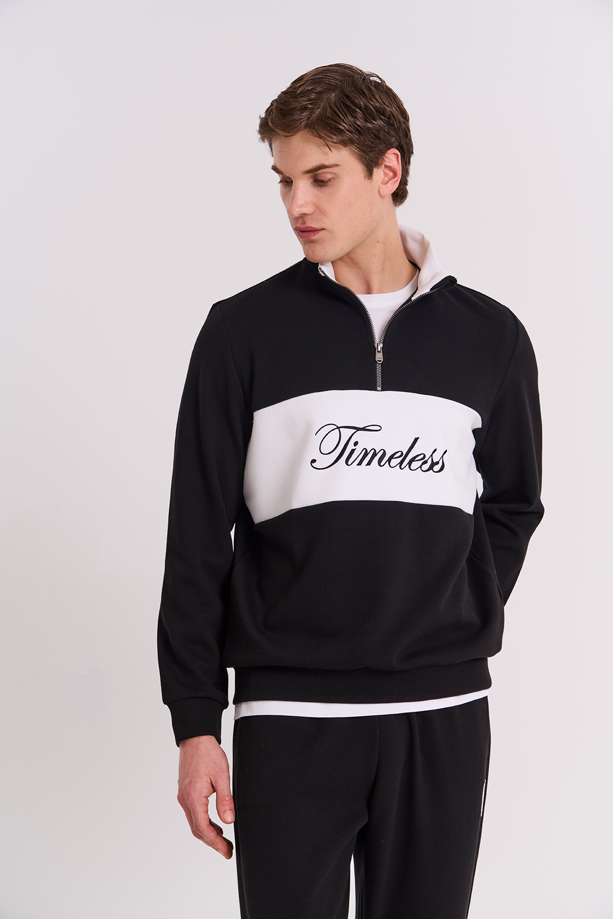 Maraton Regular Erkek Dik Yaka  Siyah- Sweatshirt