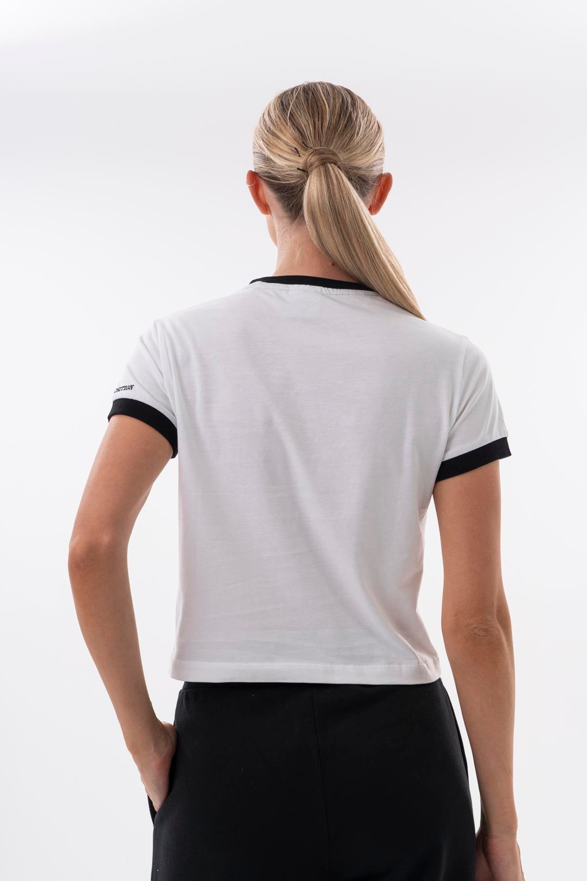 Maraton Regular Kadın Bisiklet Yaka  Beyaz- T-shirt
