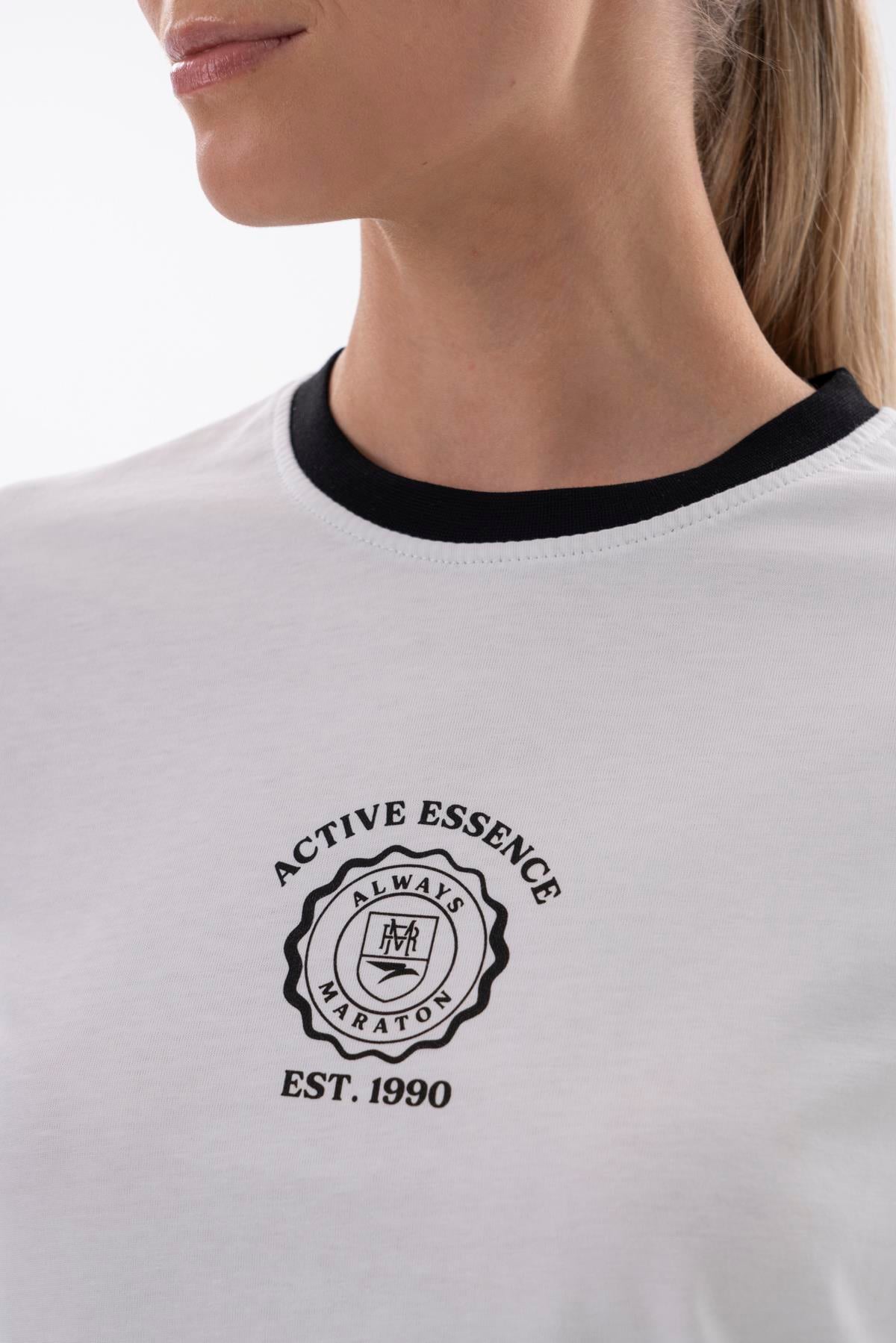 Maraton Regular Kadın Bisiklet Yaka  Beyaz- T-shirt