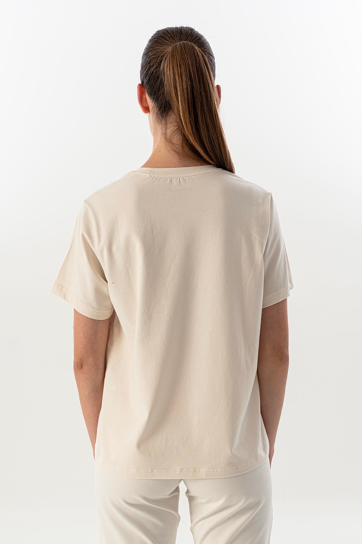 Maraton Regular Kadın Bisiklet Yaka  Kısa Kol Ekru T-shirt 23854