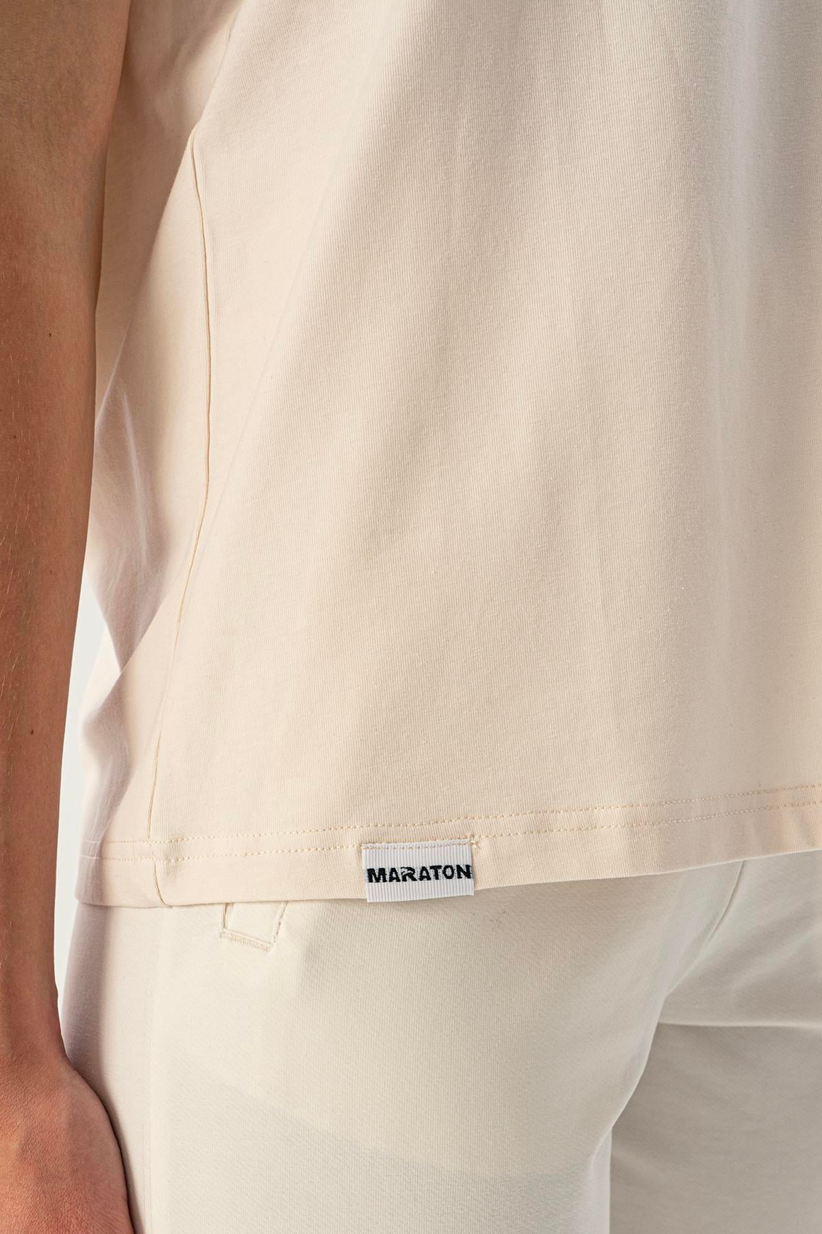 Maraton Regular Kadın Bisiklet Yaka  Kısa Kol Ekru T-shirt 23854