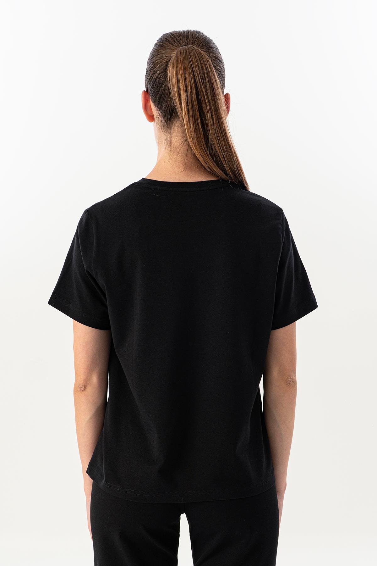 Maraton Regular Kadın Bisiklet Yaka  Kısa Kol Siyah T-shirt 23854