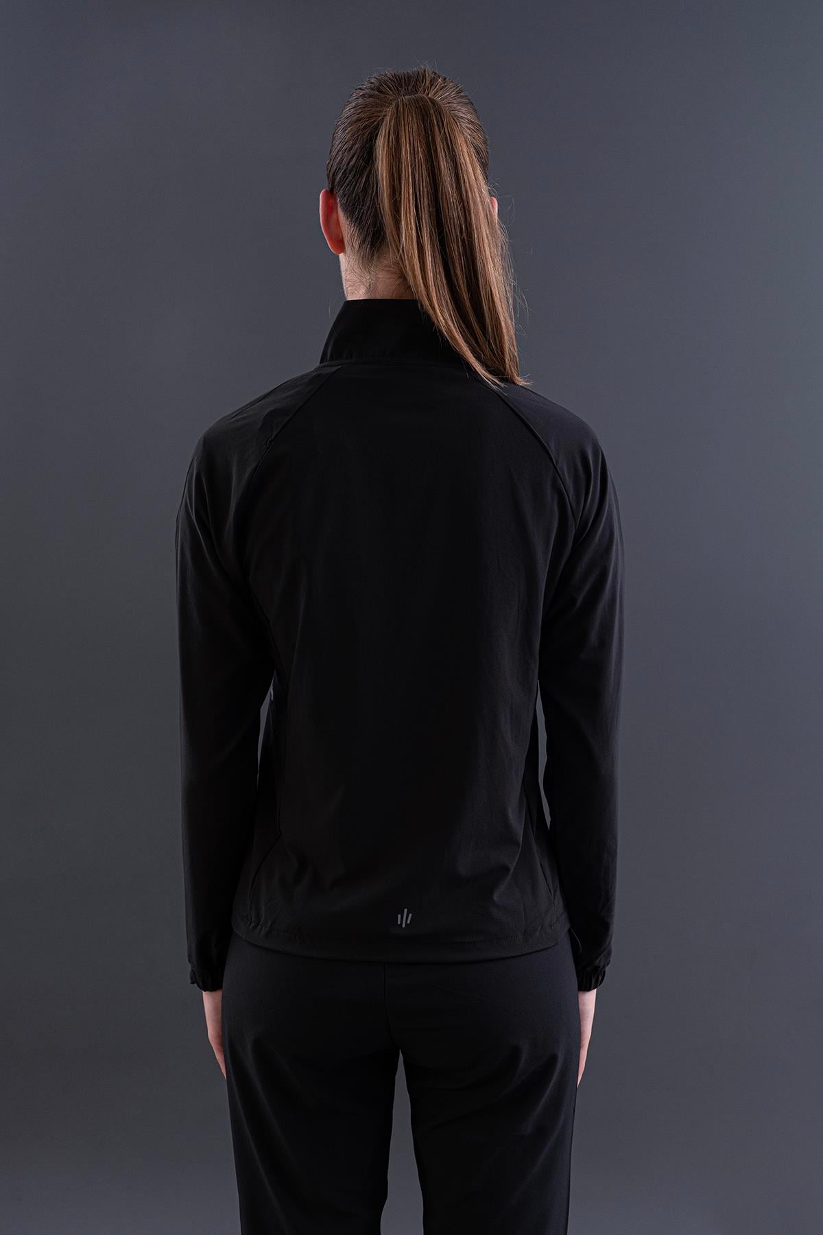 Maraton Regular Kadın Dik Yaka  Reglan Kol Siyah Eşofman Üstü 23883