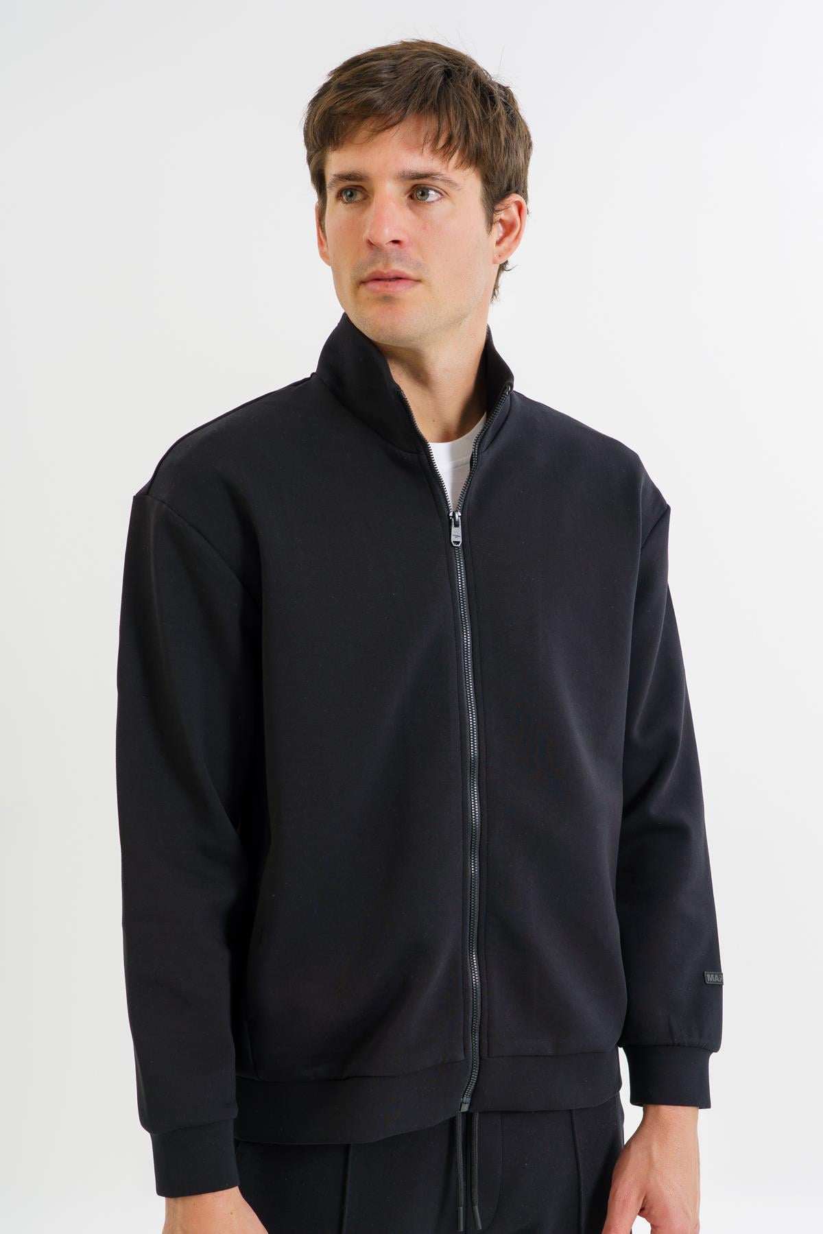 Maraton RELAX FİT Erkek Dik Yaka  Reglan Kol Siyah Eşofman Üstü 23498