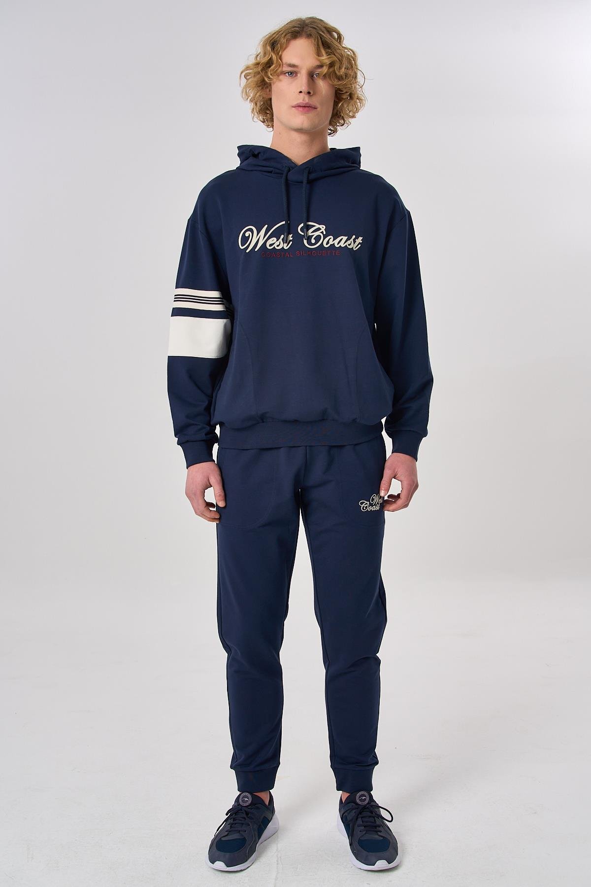 Maraton Relax-Fit Erkek Kapüşonlu  Açık Lacivert- Sweatshirt