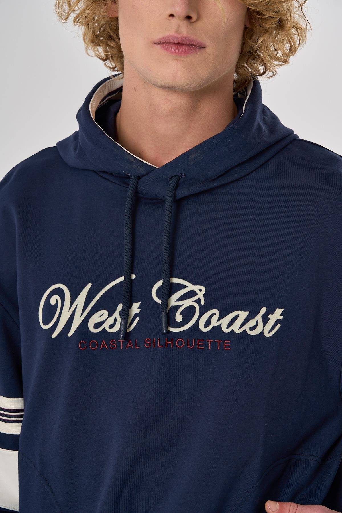 Maraton Relax-Fit Erkek Kapüşonlu  Açık Lacivert- Sweatshirt