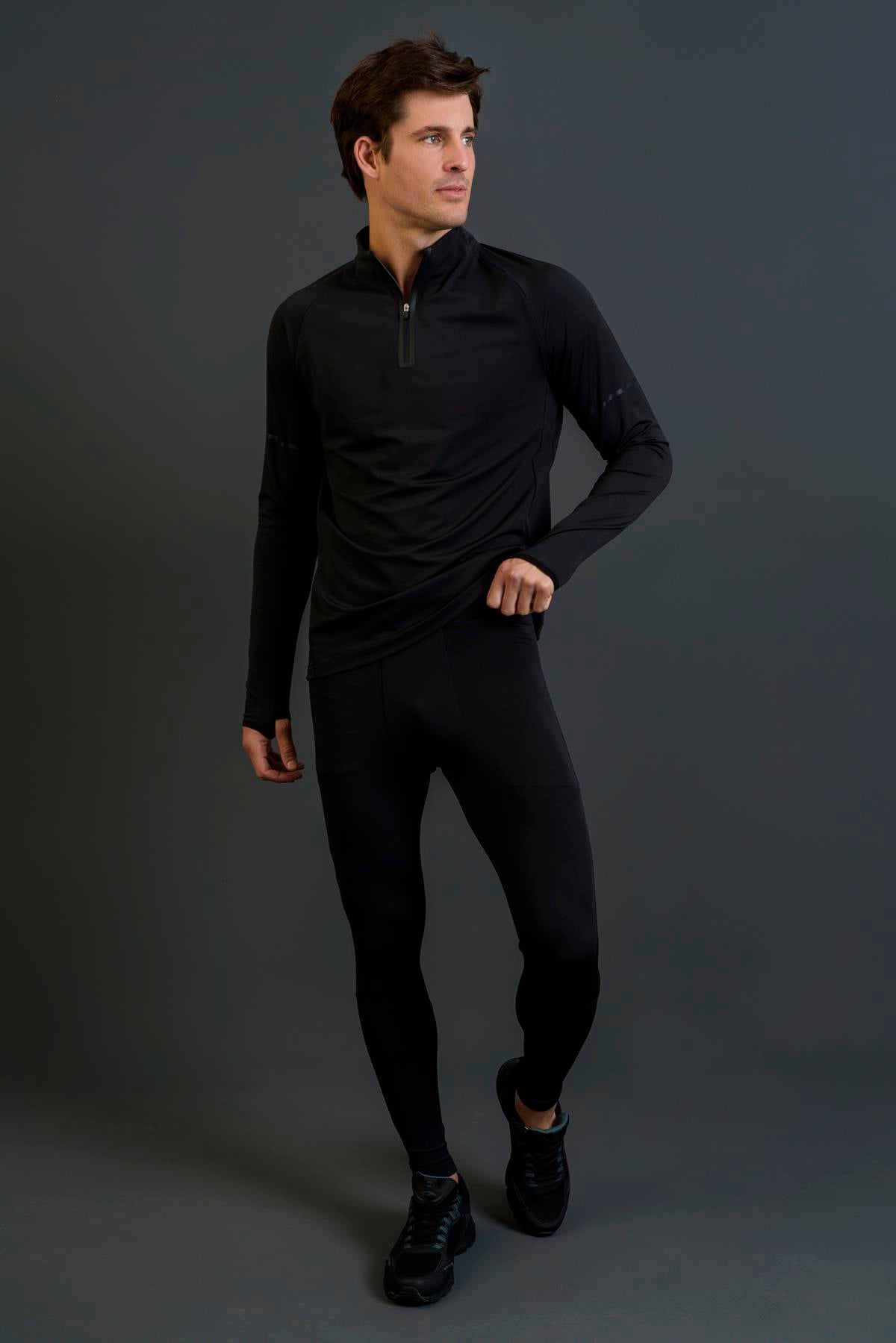 Maraton SlimFit Erkek Dik Yaka  Reglan Kol Siyah Sweatshirt 23926