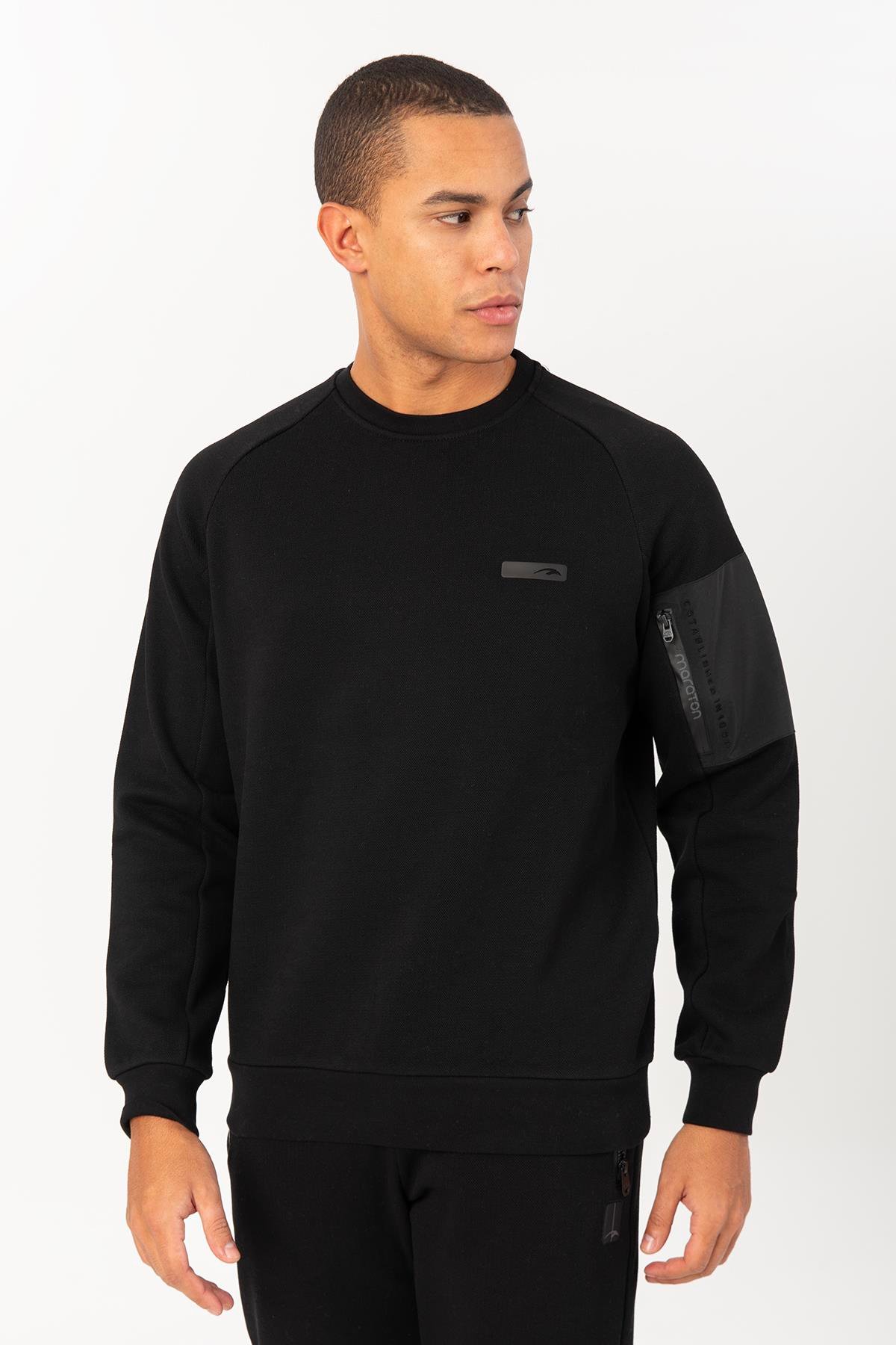 Maraton Sportswear Comfort Erkek Bisiklet Yaka  Reglan Kol Basic Siyah Sweatshirt 22435