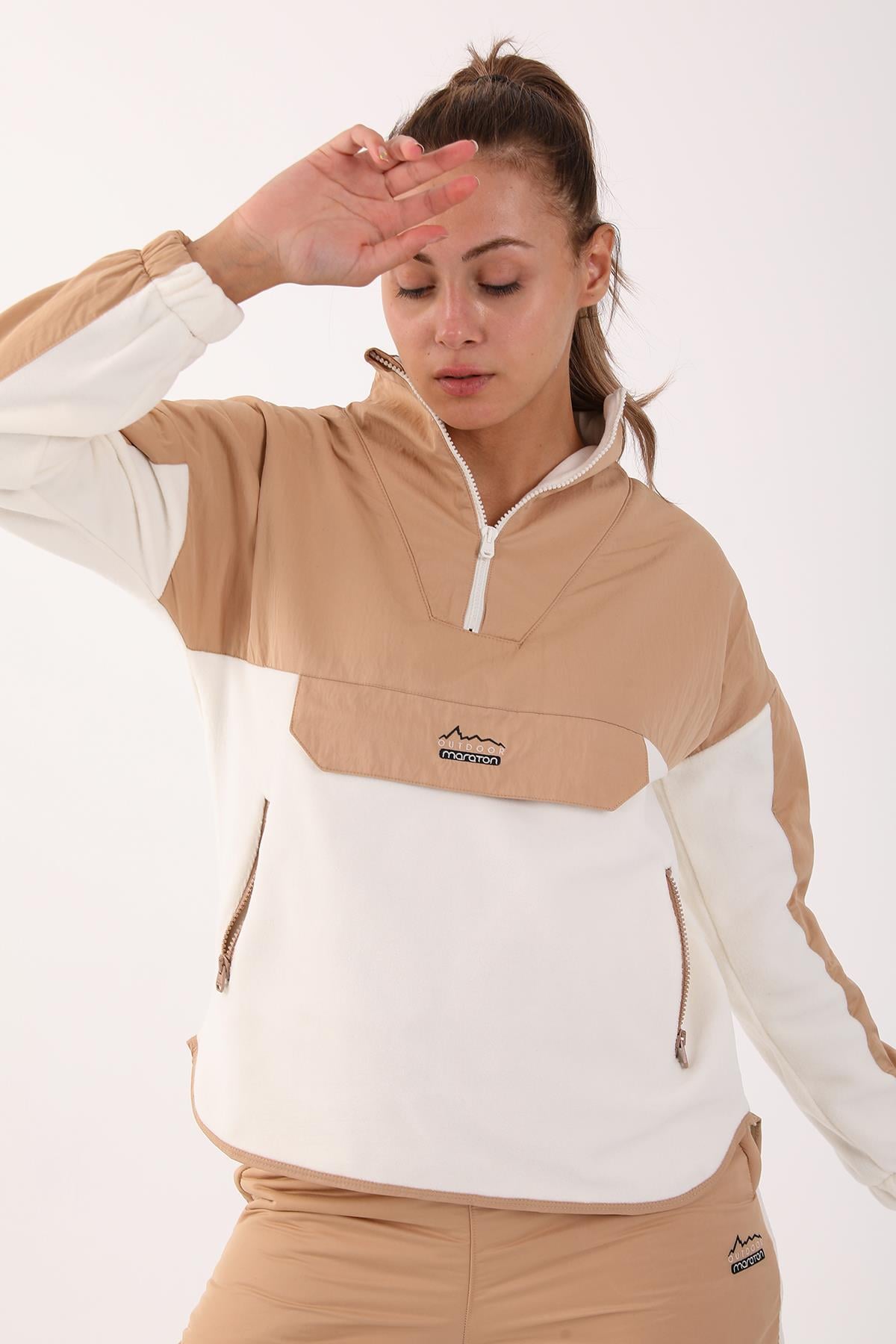 Maraton Sportswear Comfort Kadın Dik Yaka  Uzun Kol Outdoor Sweatshirt 21433