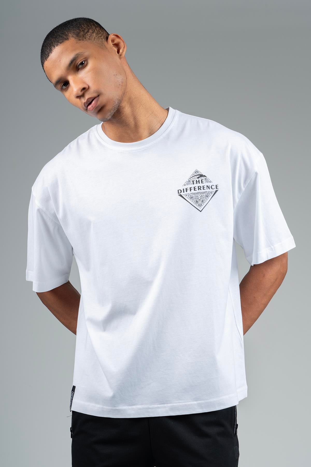 Maraton Sportswear Oversize Erkek Bisiklet Yaka  Kısa Kol Basic Beyaz T-shirt 22694
