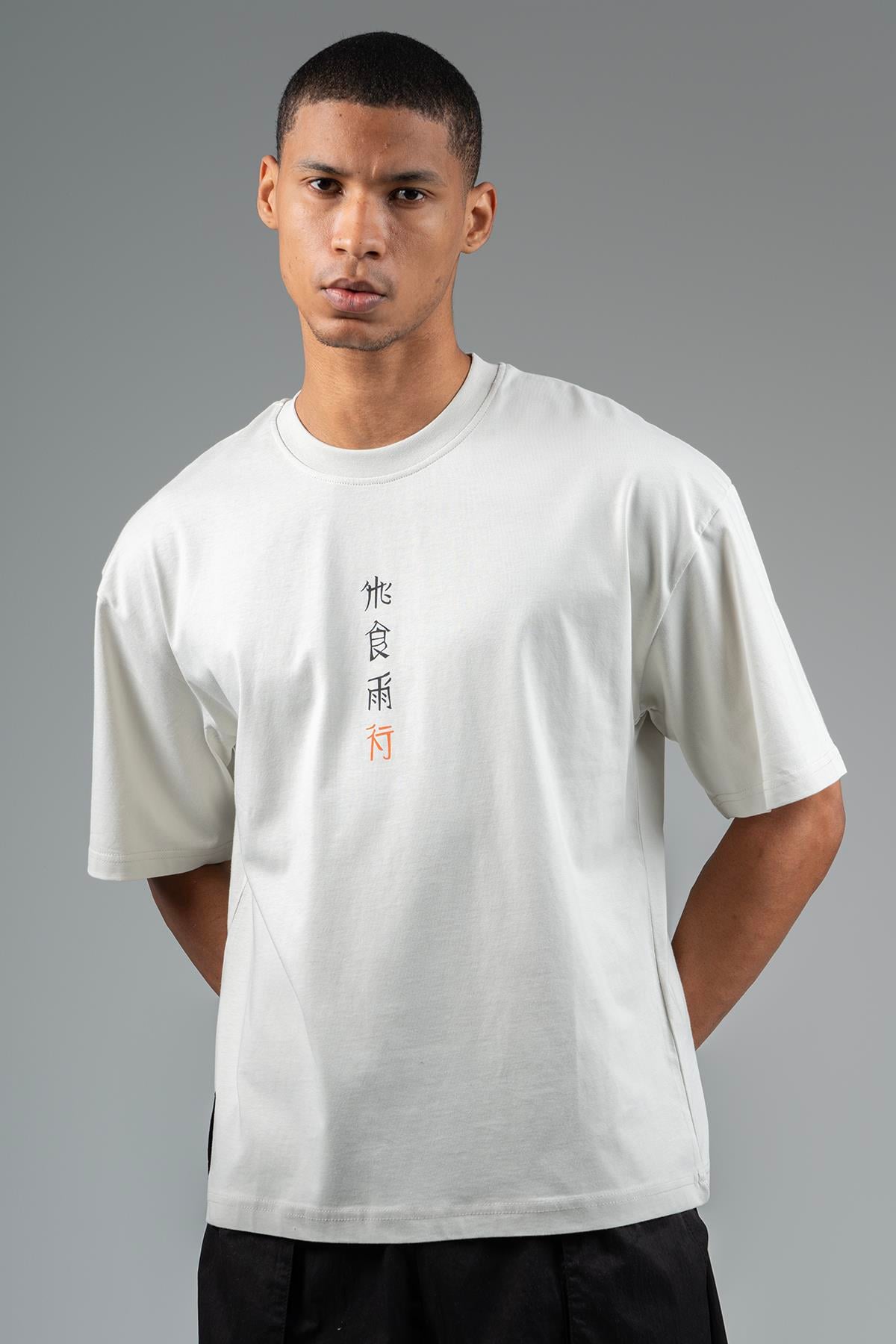 Maraton Sportswear Oversize Erkek Bisiklet Yaka  Kısa Kol Basic Gümüş Gri T-shirt 23245