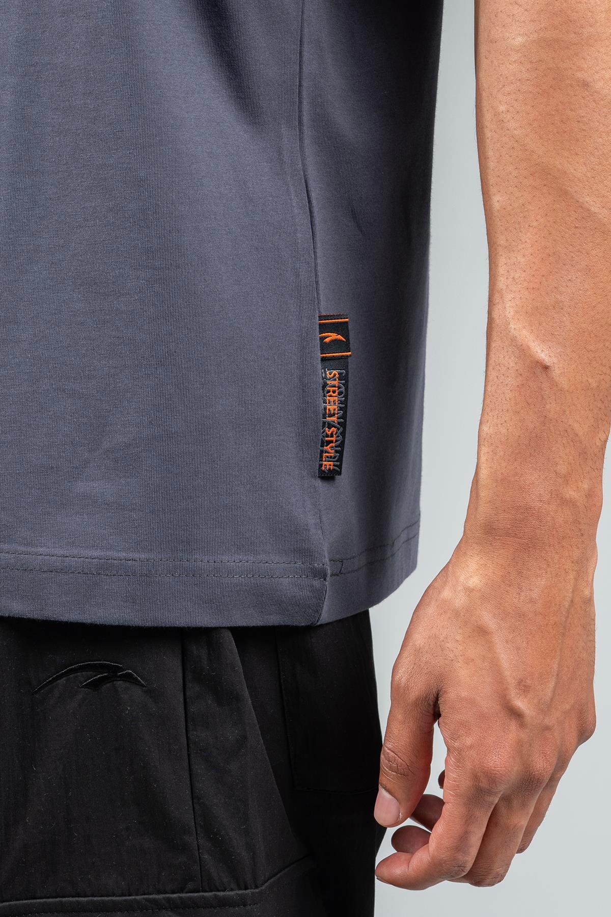 Maraton Sportswear Oversize Erkek Bisiklet Yaka  Kısa Kol Basic Antrasit T-shirt 23246