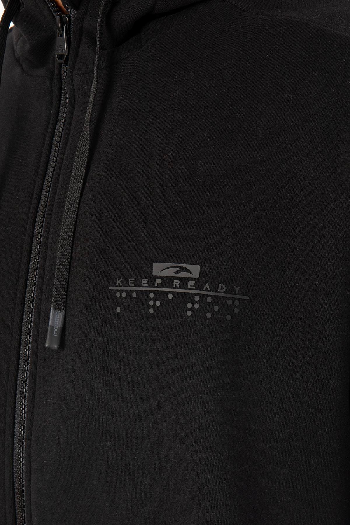 Maraton Sportswear Oversize Erkek Kapşonlu  Uzun Kol Basic Siyah Eşofman Üstü 22451