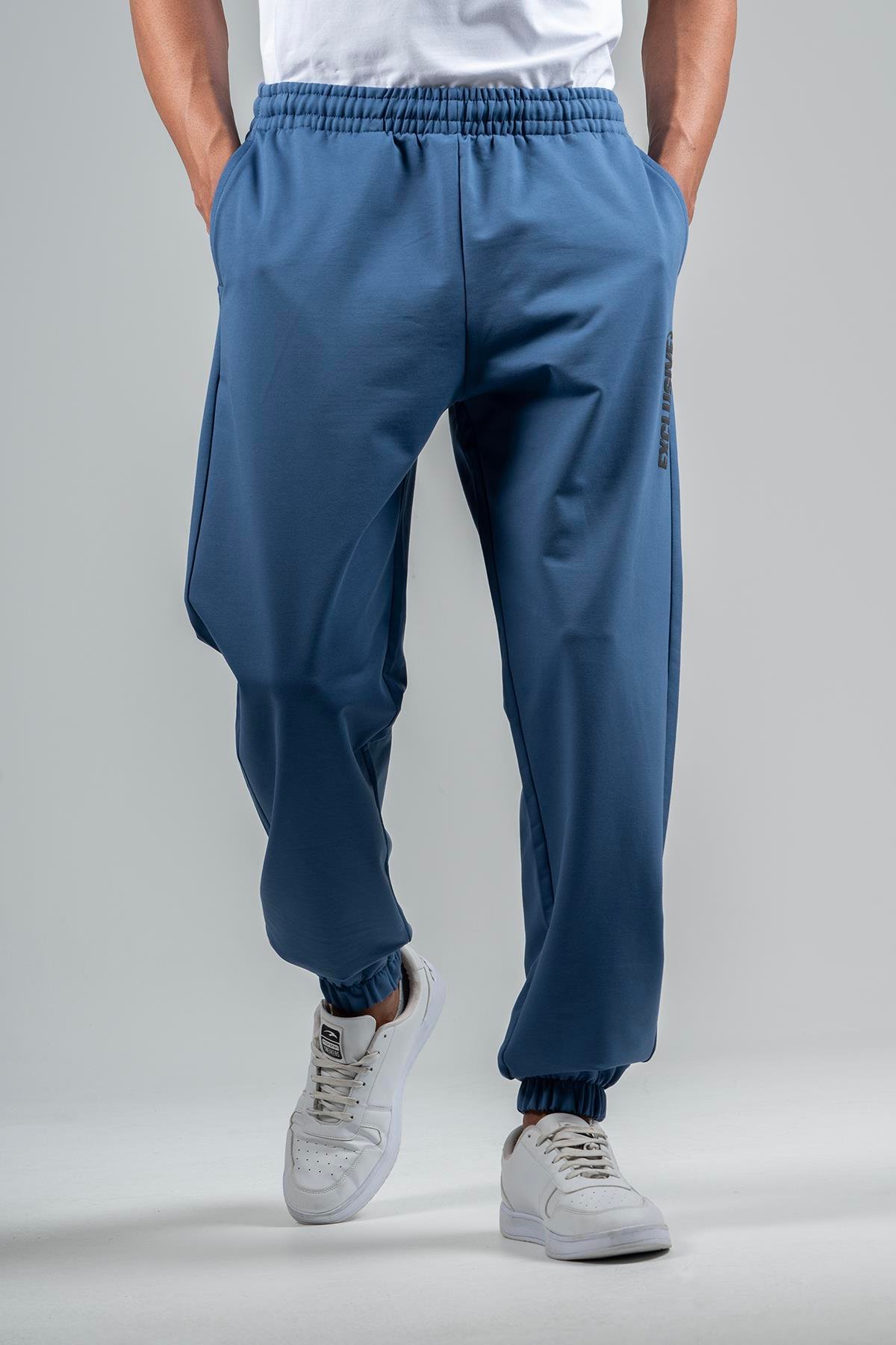 Maraton Sportswear Oversize Erkek  Lastik Paça  Basic İndigo Eşofman Altı 23169