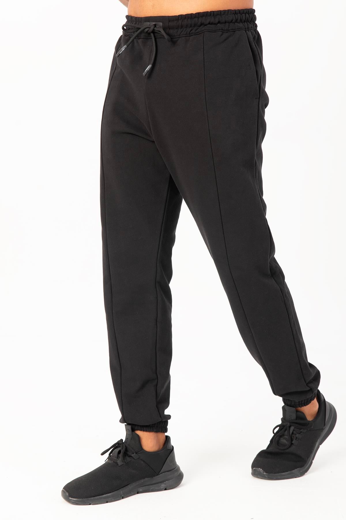 Maraton Sportswear Oversize Erkek  Lastik Paça  Basic Siyah Eşofman Altı 22384