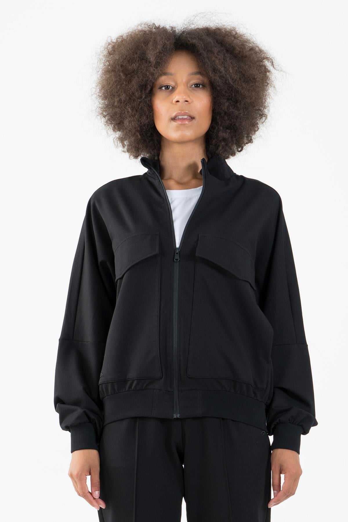 Maraton Sportswear Oversize Kadın Dik Yaka  Uzun Kol Basic Tracktop 22176