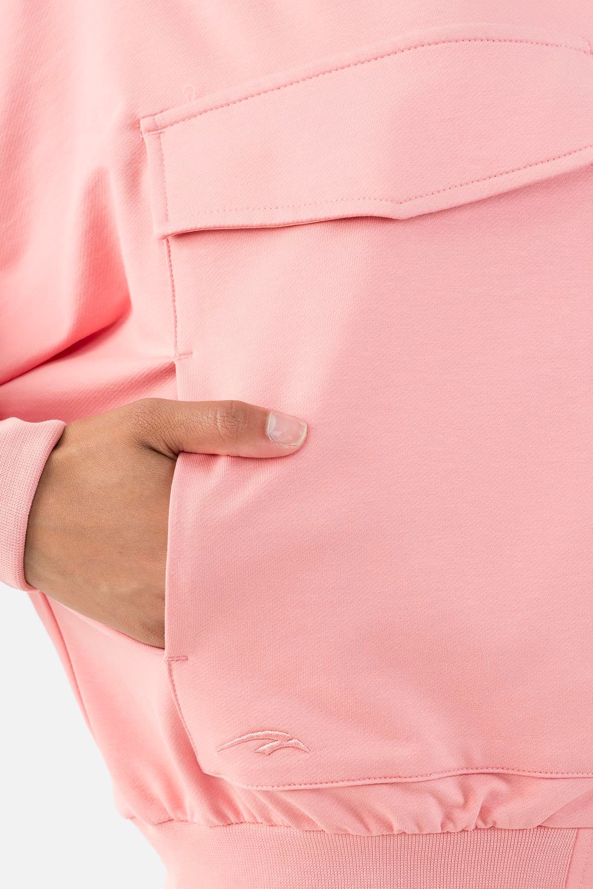 Maraton Sportswear Oversize Kadın Dik Yaka  Uzun Kol Basic Tracktop 22176