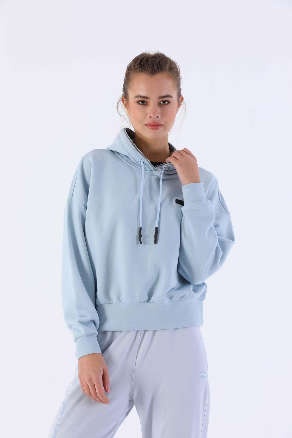 Maraton Sportswear Oversize Kadın Kapşonlu  Uzun Kol Basic Sweatshirt 20335