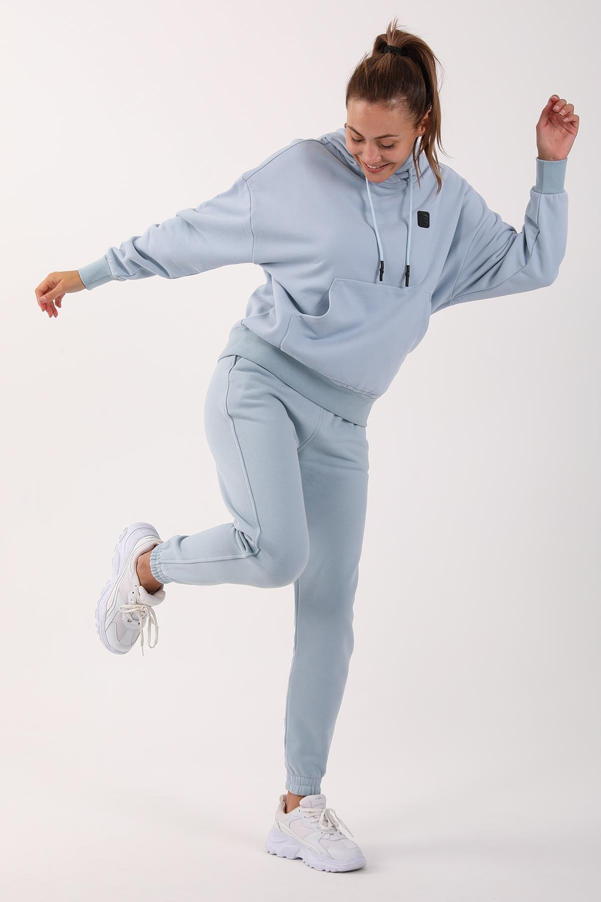 Maraton   Woman Hooded   Light Blue Black  Sweatshırt 21908