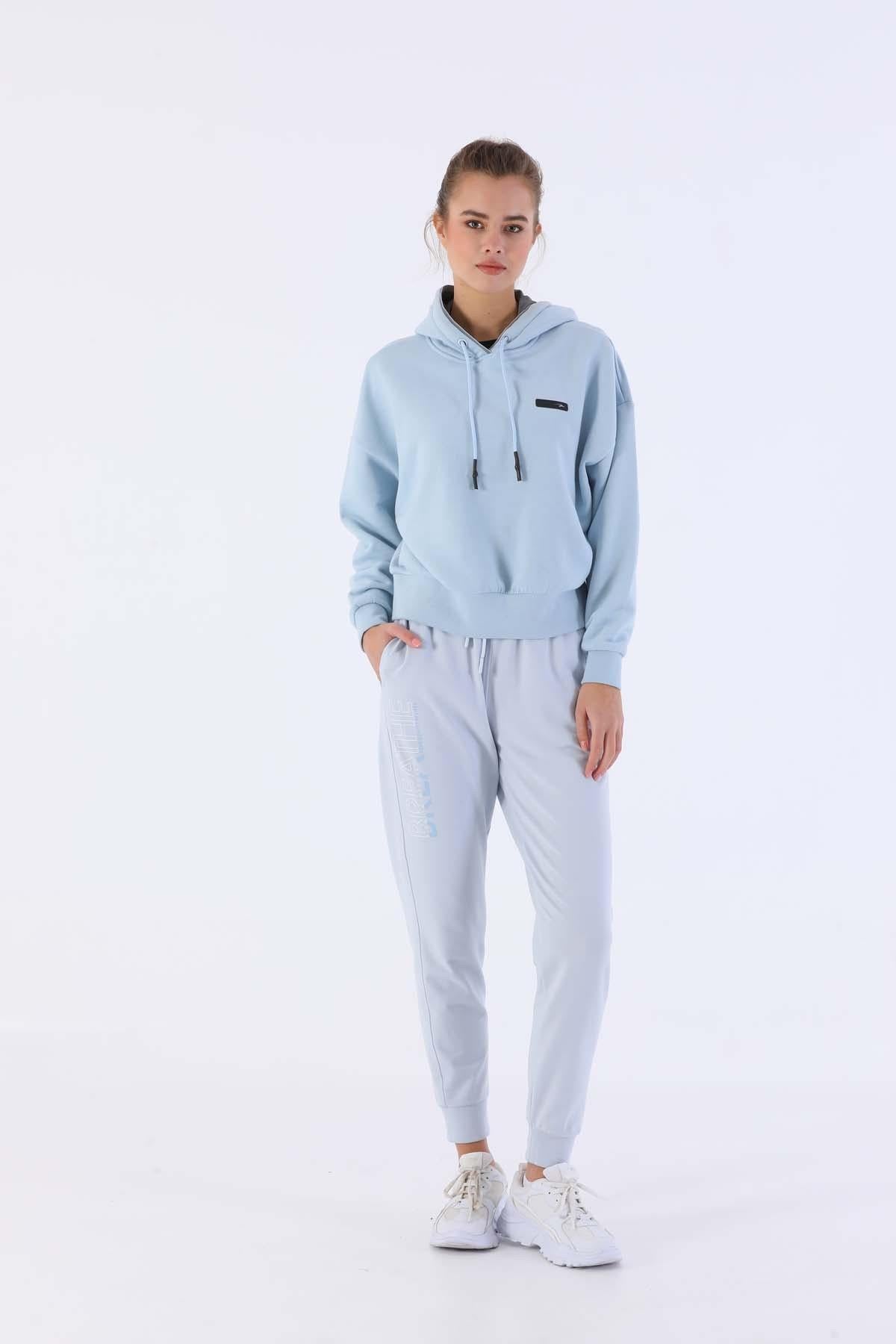 Maraton Sportswear Oversize Kadın Kapşonlu  Uzun Kol Basic Sweatshirt 20335