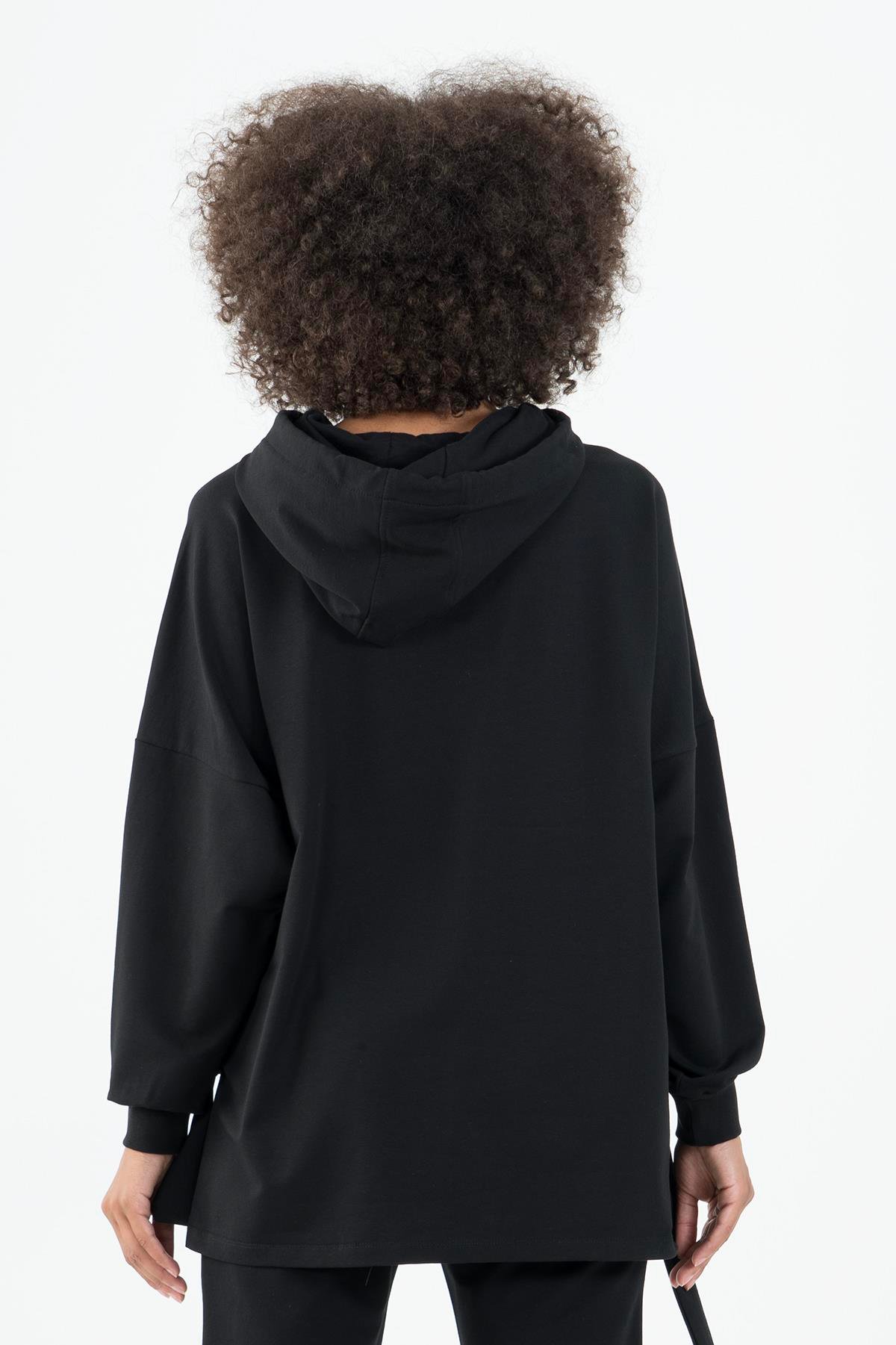 Maraton Sportswear Oversize Kadın Kapşonlu  Uzun Kol Basic Sweatshirt 22164