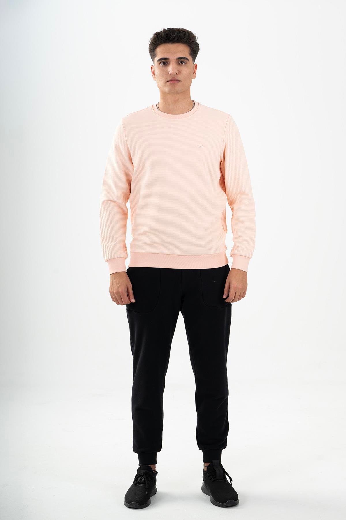 Maraton Sportswear Regular Erkek Bisiklet Yaka  Takma Kol Basic Mercan Sweatshirt 22524