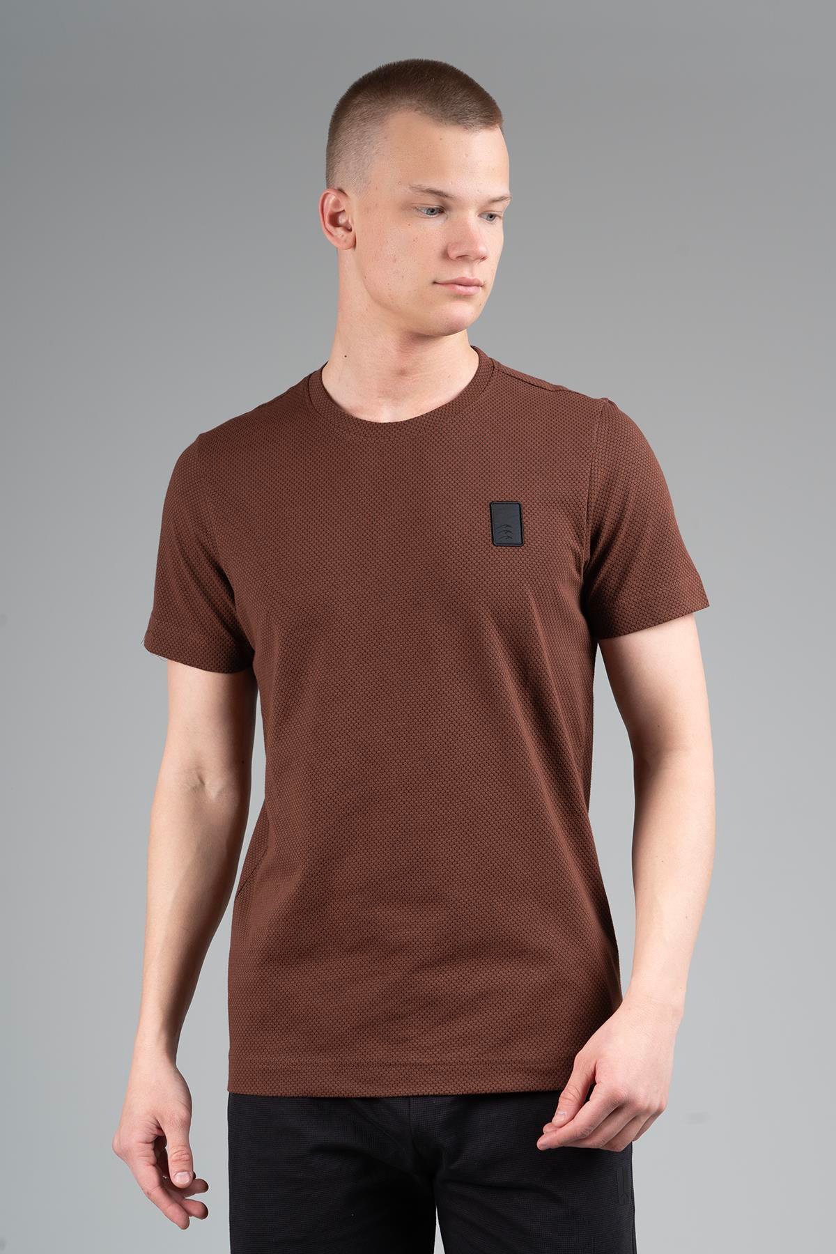 Maraton Sportswear Regular Erkek Bisiklet Yaka  Takma Kol Basic Sepya T-shirt 22557