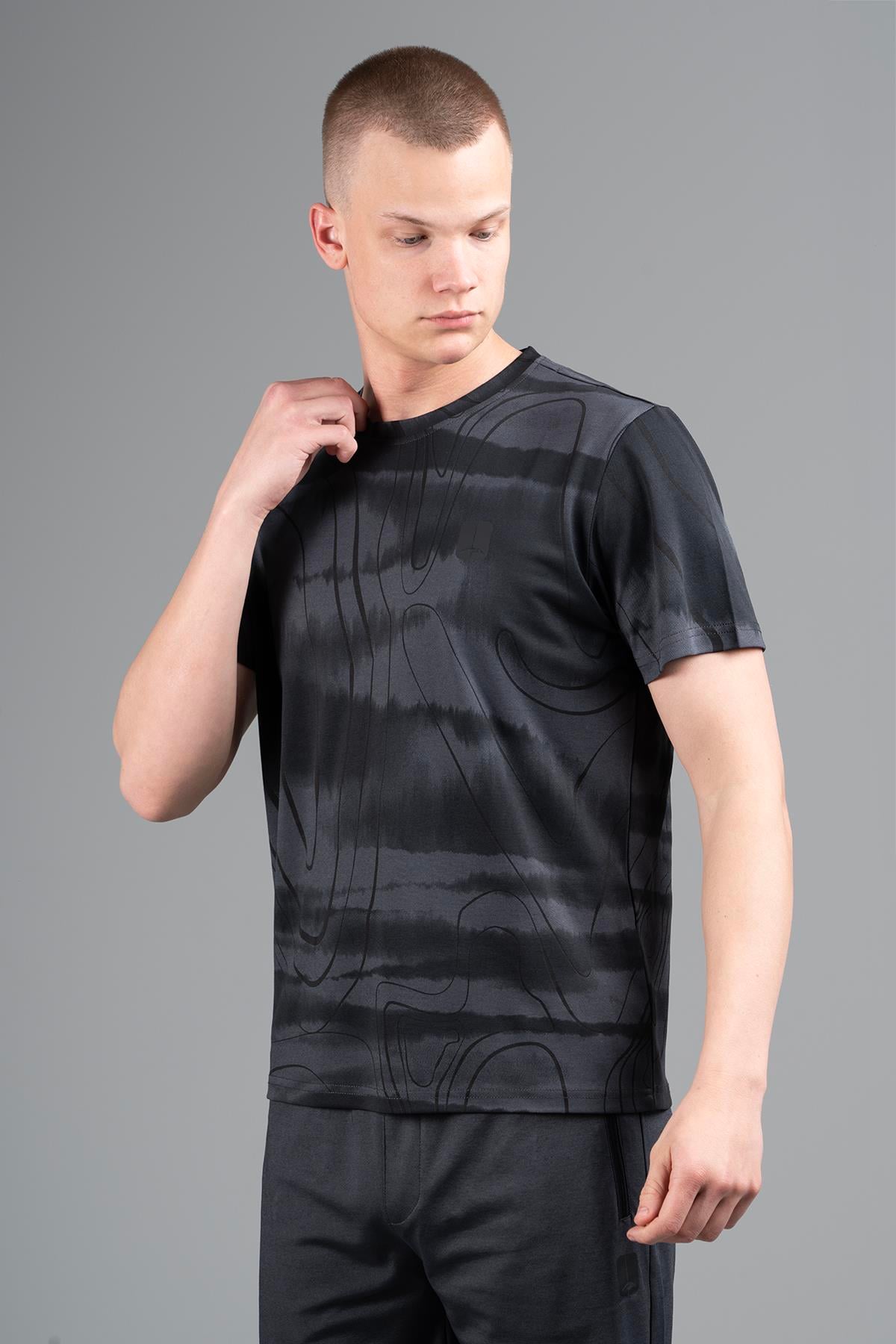 Maraton Sportswear Regular Erkek Bisiklet Yaka  Kısa Kol Basic Siyahmelanj T-shirt 22486